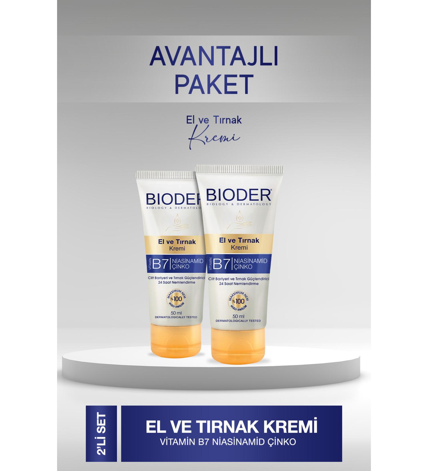 Bioder Hand and Nail Cream Skin Barrier and Nail Strengthener 50 Ml - Vitamin B7 Niacinamide Zinc 2 Pack - Buy Online on GoSupps.com