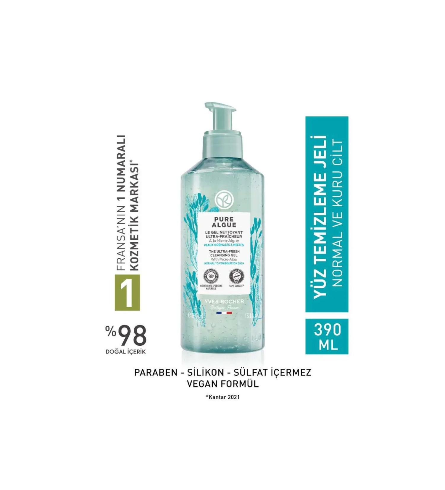 Yves Rocher Pure Algue-Detoxifying Refreshing Revitalizing Purifying Moisturizing Face Wash Gel 390ML - Buy Online on GoSupps.com