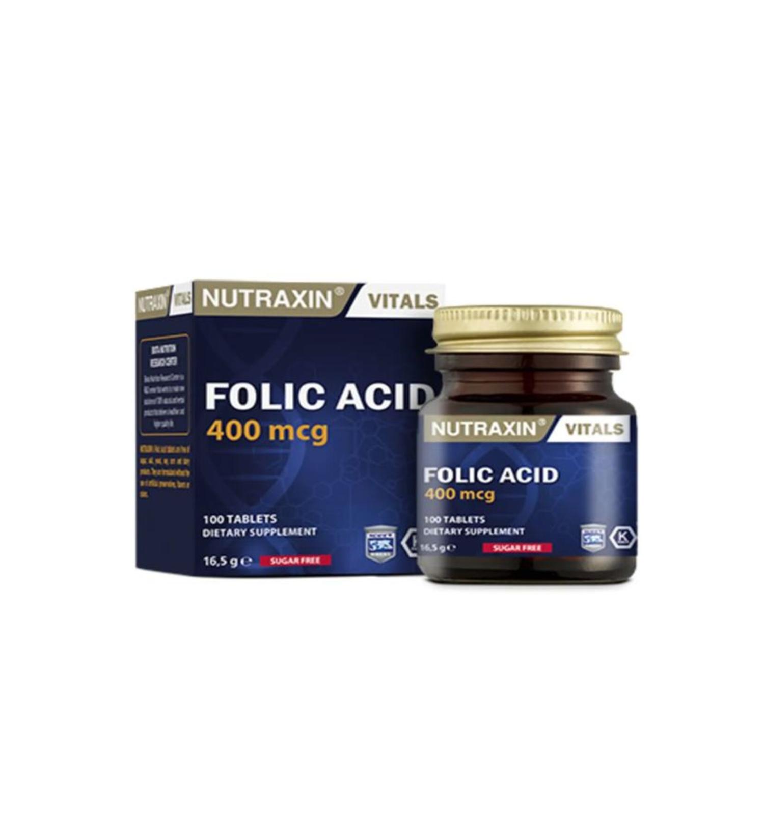 Nutraxin Folic Acid 400 Mcg 100 Tablets