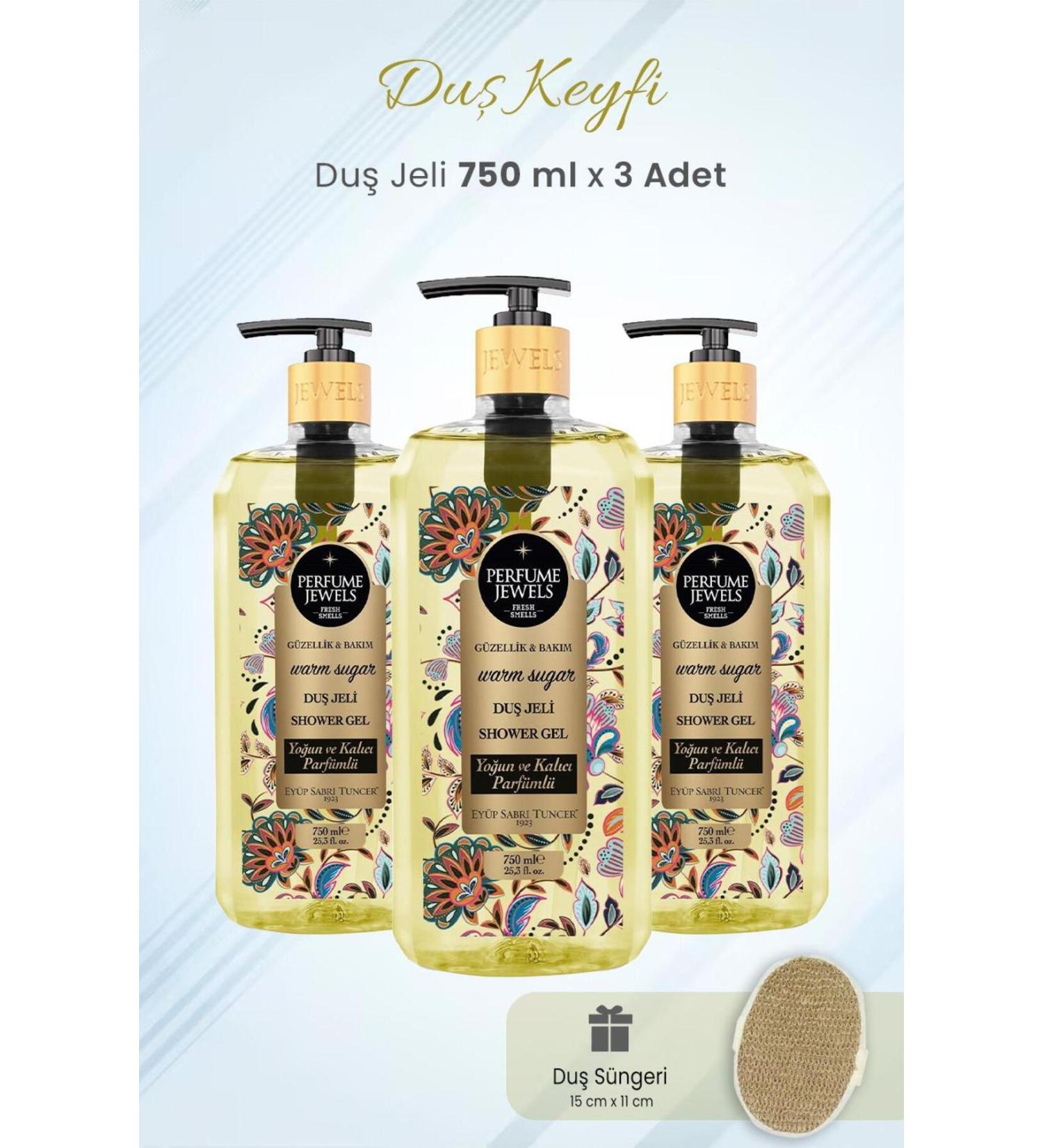 Ey p Sabri Tuncer Warm Sugar Shower Gel 750 ml X 3 Pieces And Shower Sponge