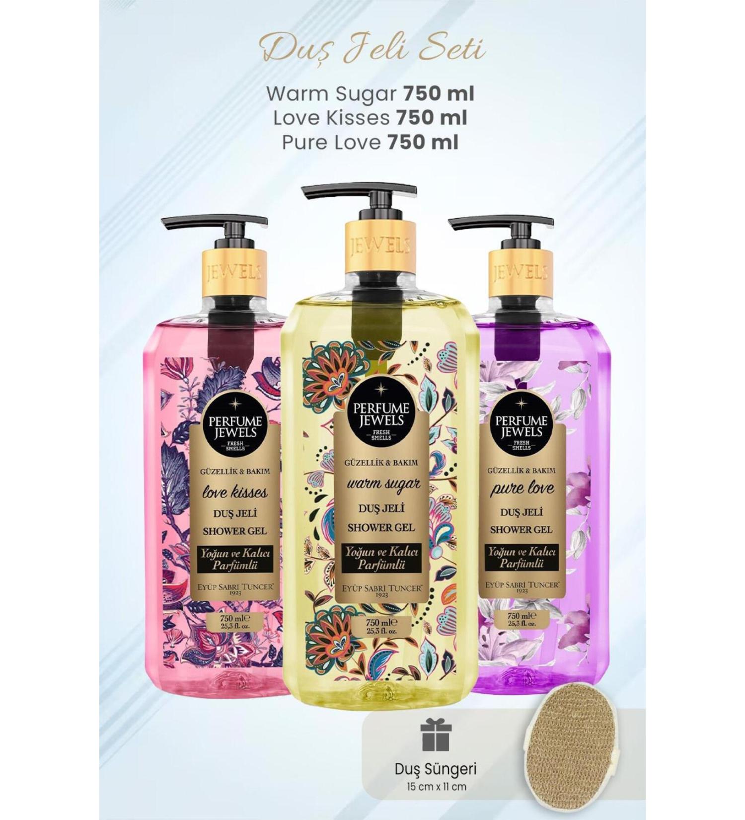 Ey p Sabri Tuncer Shower Gel Set Warm Sugar Love Kisses Pure Love 750 ml And Shower Sponge