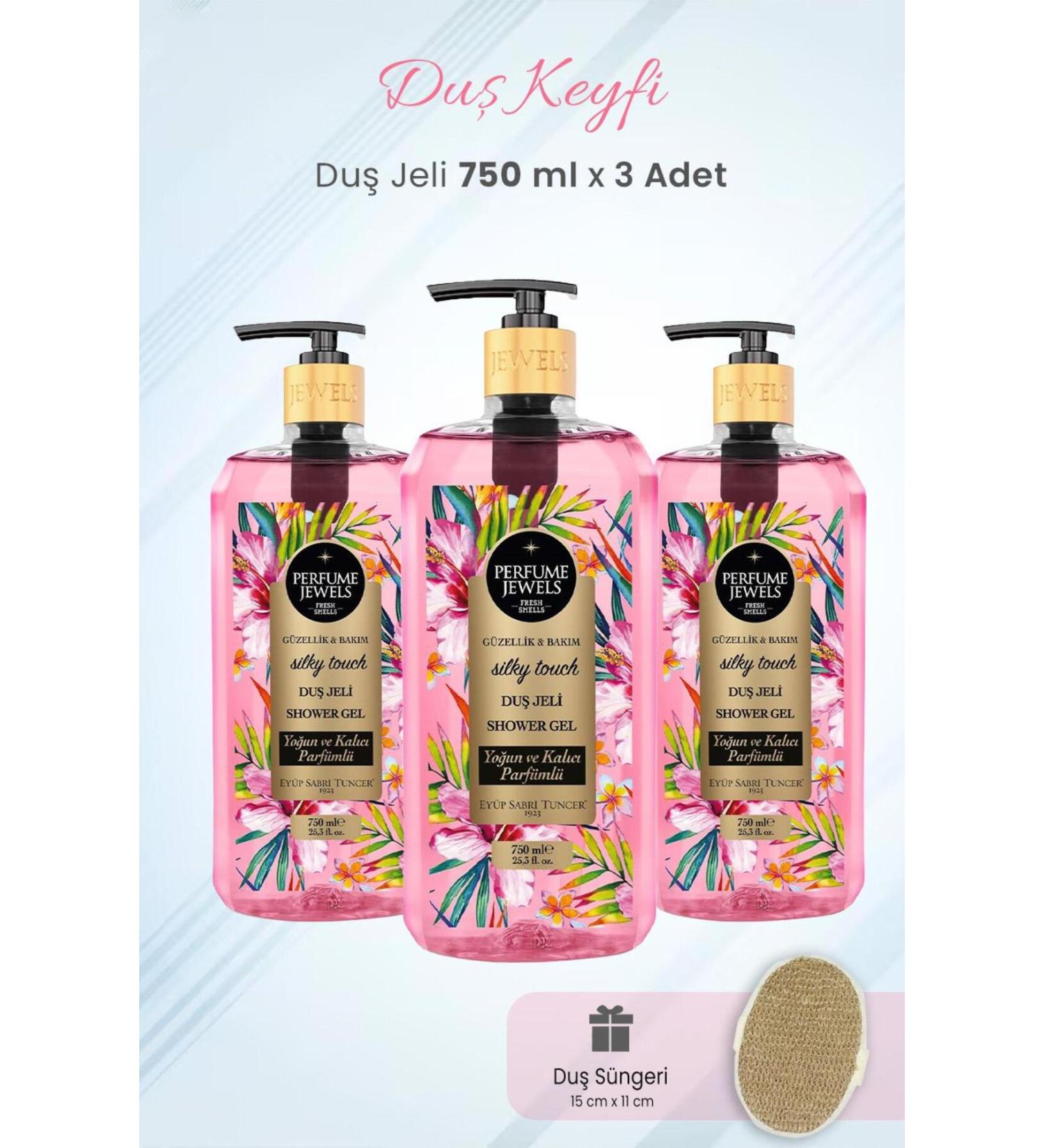 Ey p Sabri Tuncer Shower Gel Silky Touch 750 ml X 3 Pieces And Shower Sponge