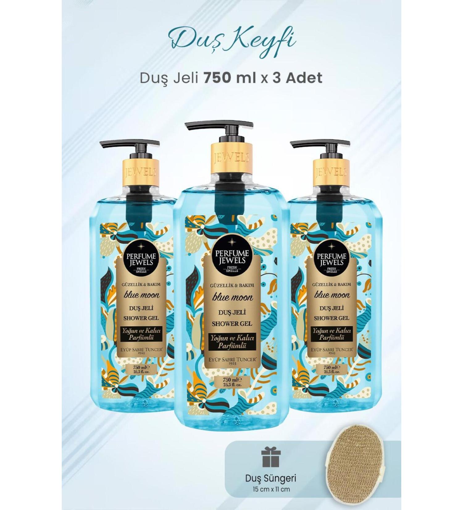 Ey p Sabri Tuncer Shower Gel Blue Moon 750 ml X 3 Pieces And Shower Sponge