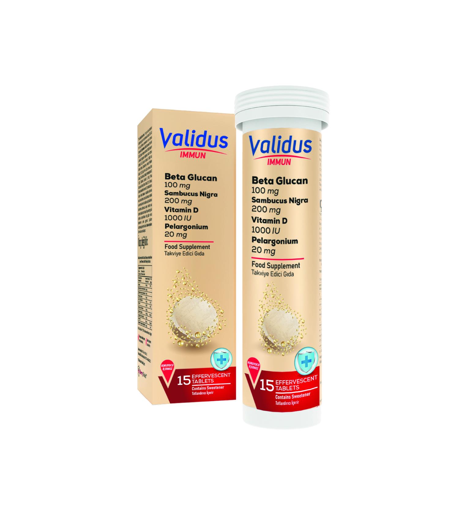 Validus Immun Beta Glucan + Echinacea Sambucus Nigra + Coenzyme Q10 + Pelargonium 15 Effervescent Tablets - Buy Online on GoSupps.com