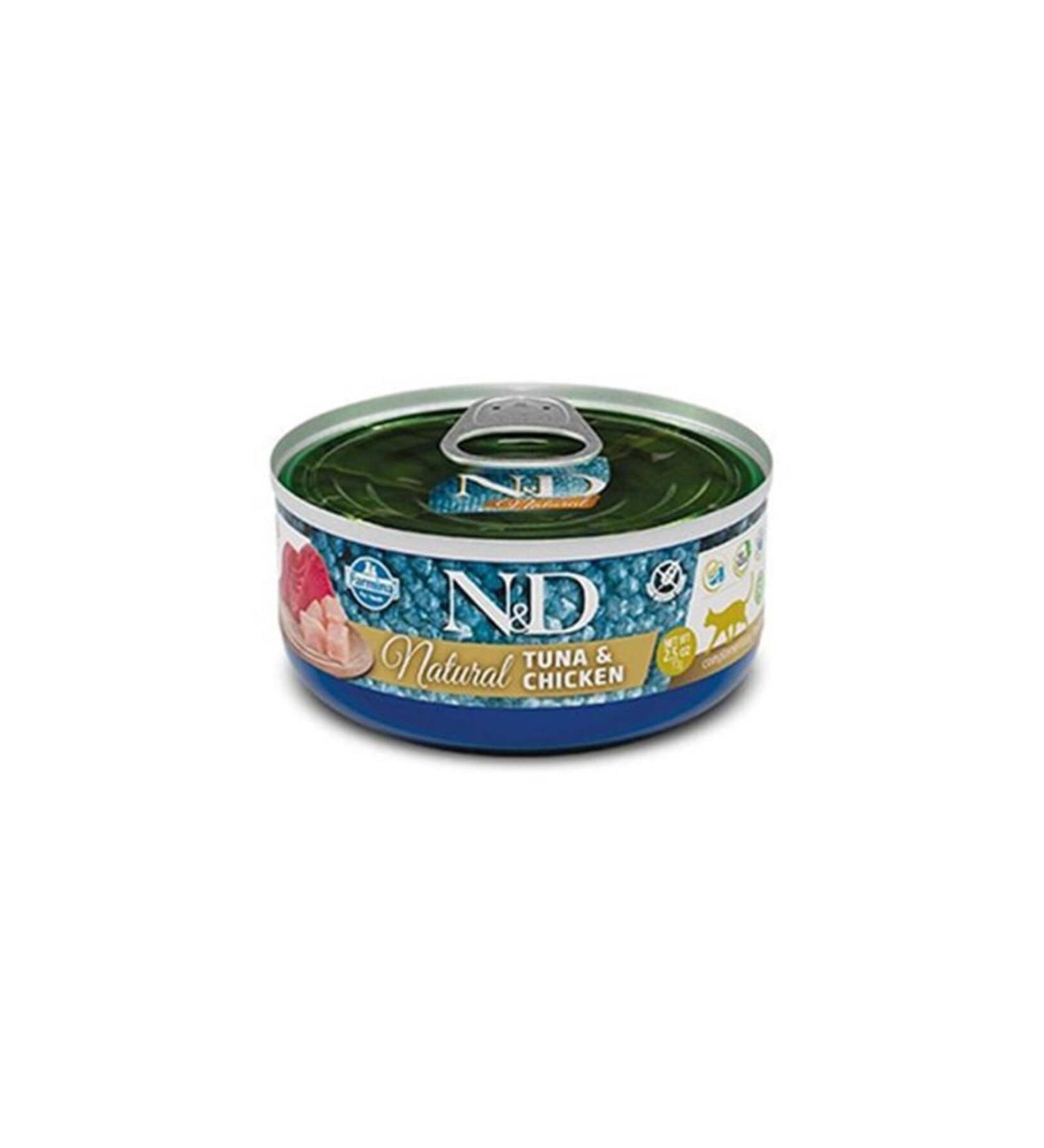 N & D Natural Tuna Fish and Chicken Canned Cat Food 140 Gr