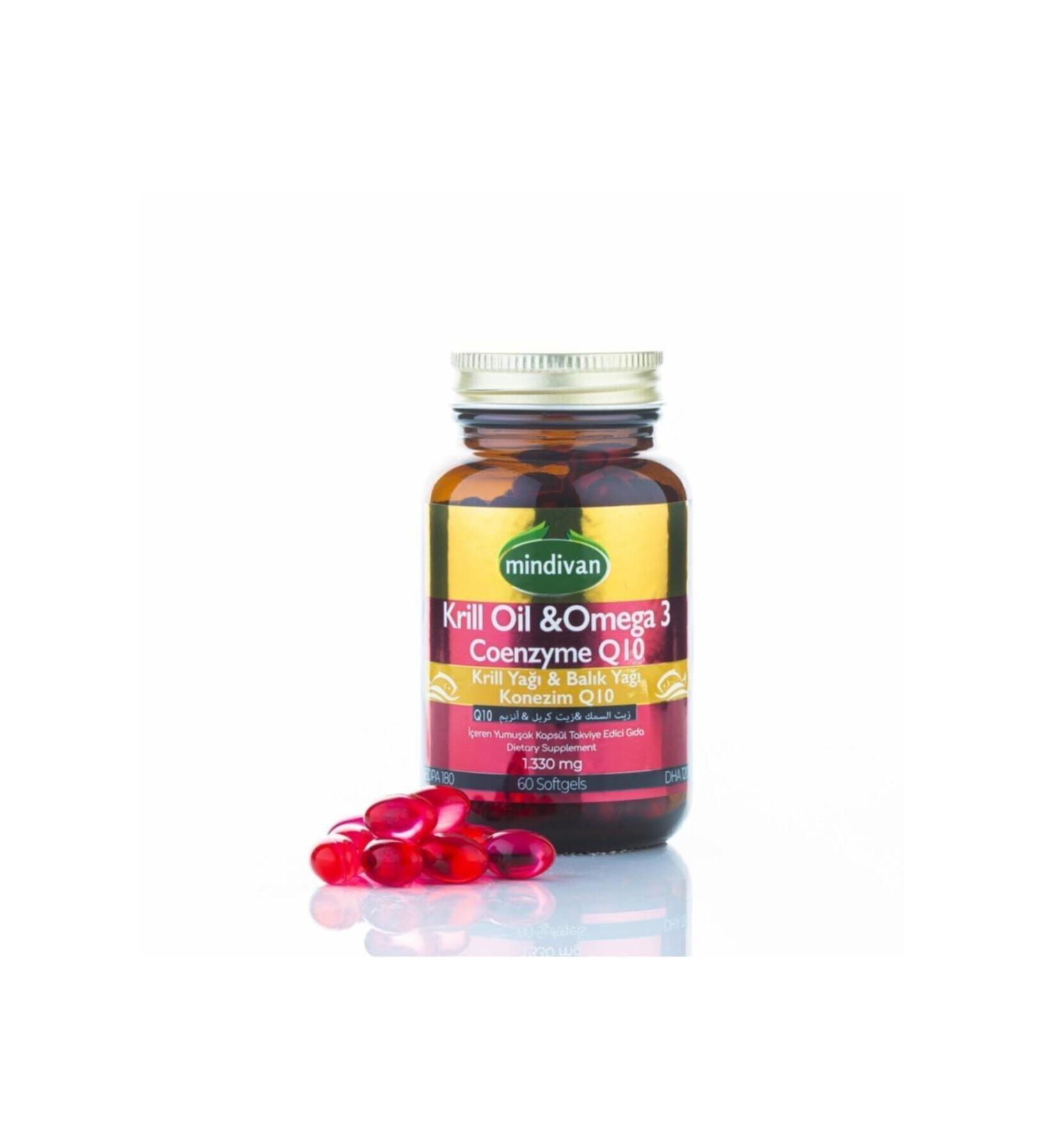 Mindivan Krill Oil & Omega 3 1330 Mg Fish Oil 60 Softgels & Coenzyme Q10 - Buy Online on GoSupps.com