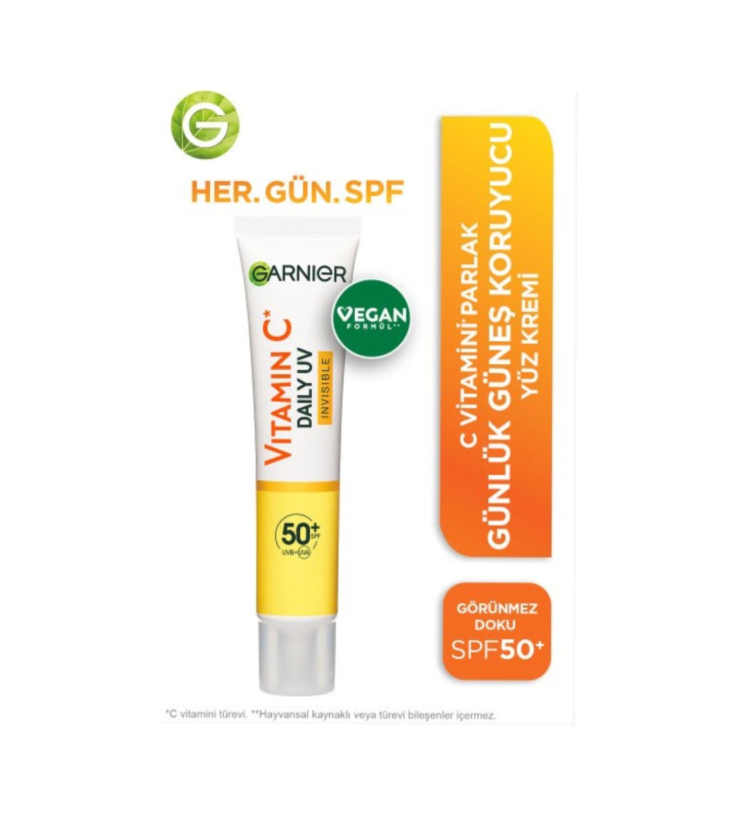 Garnier Vitamin C Radiant Daily Sunscreen Fluid Face Cream Invisible Texture SPF50+ 40ml