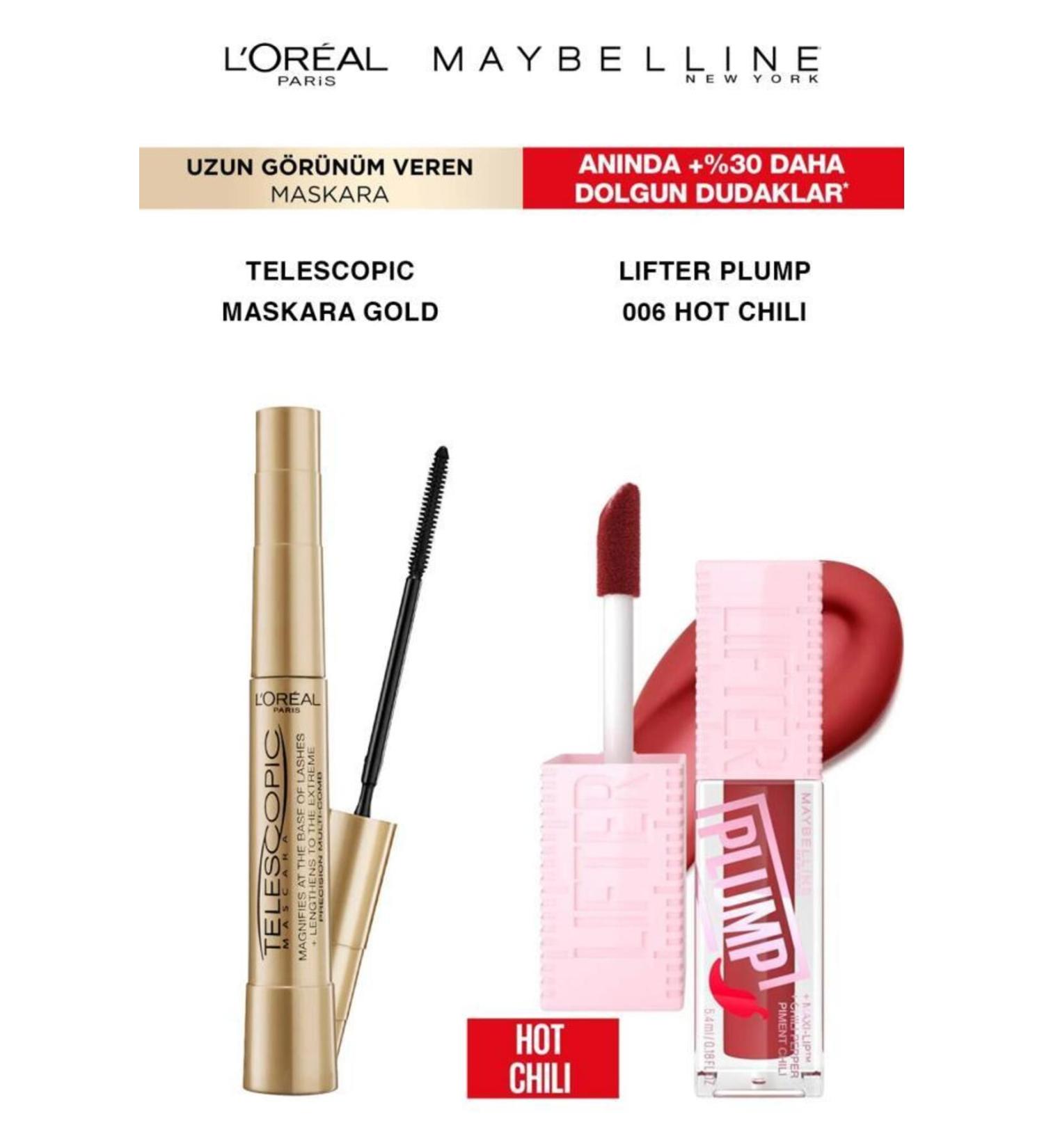 Maybelline New York Loreal Telescopic Mascara Long Lashes-Maybelline Lifter Plump Smooth Full Lips 006 - Buy Online on GoSupps.com