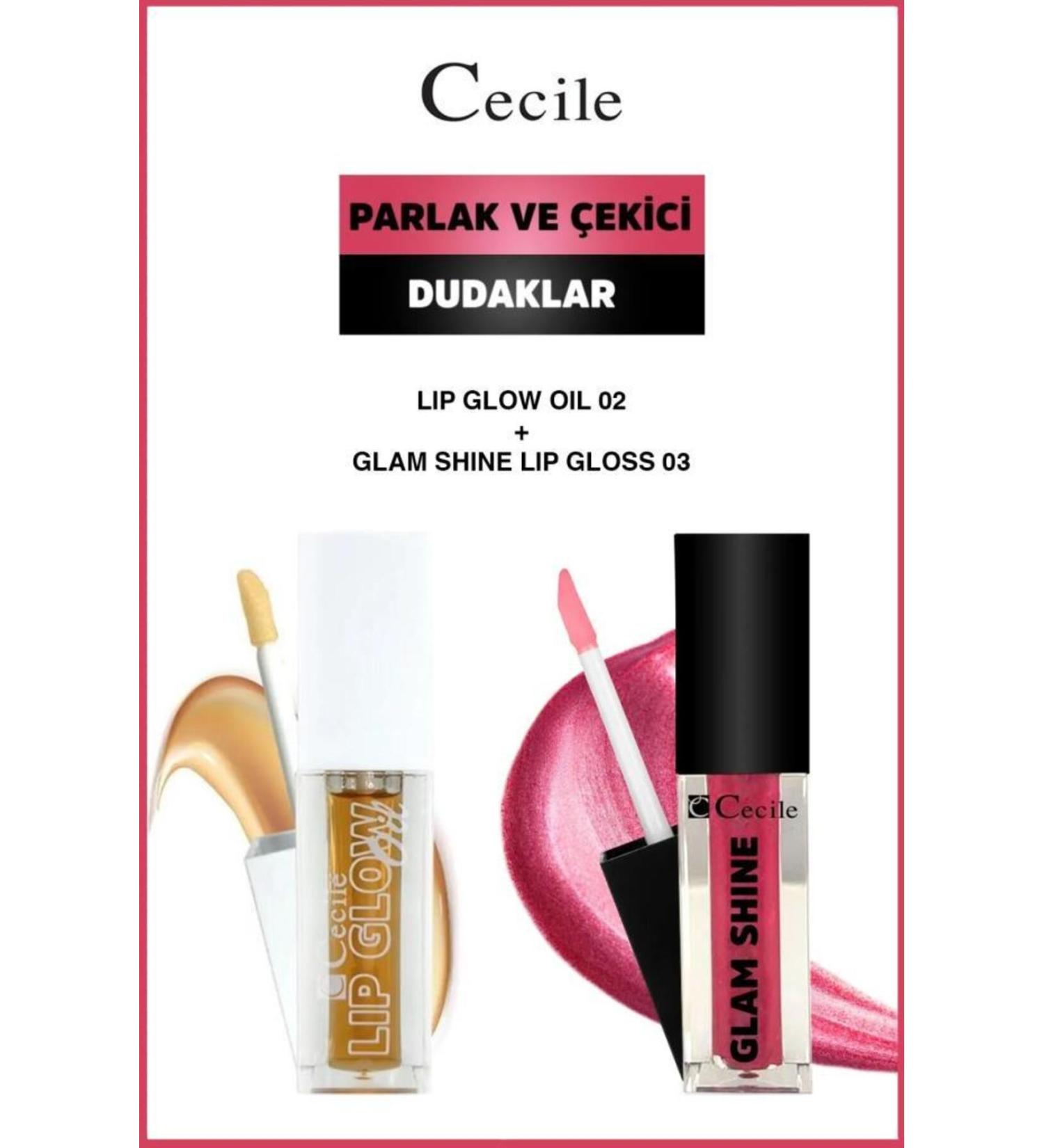 Cecile Glam Shine-Lip Oil Shiny Lips Care and Makeup Set 02-03