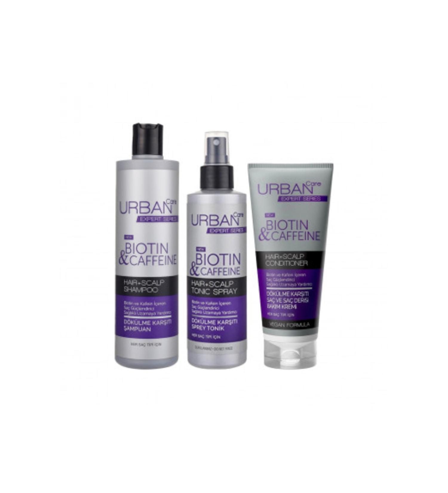 Urban Care Expert Biotin And Caffeine Anti-Loss Set Shampoo 350 ml - Hair Conditioner 200 ml - Hair Tonic 200 ml - Buy Online on GoSupps.com