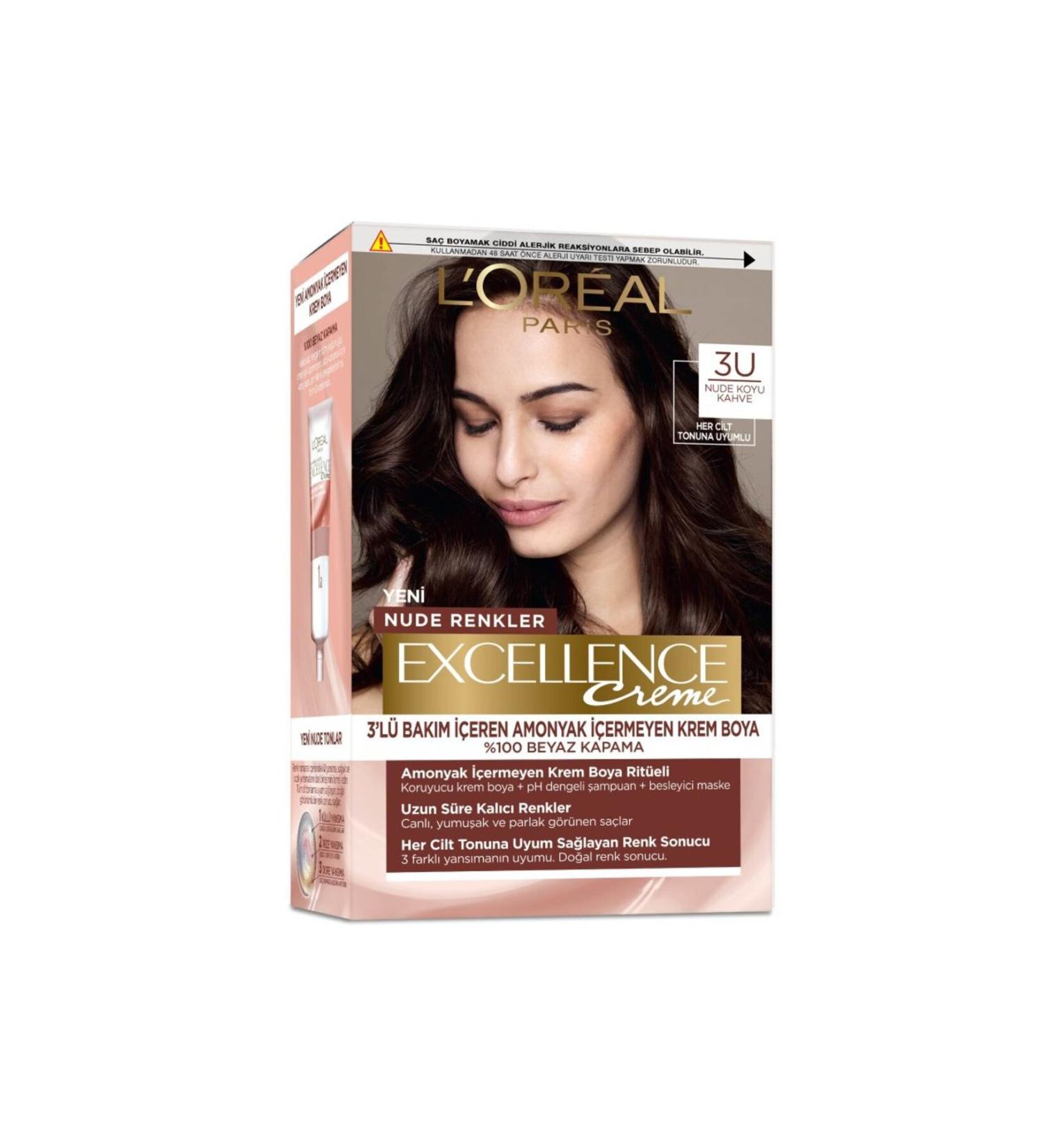 L'Oreal Paris L'or al Paris Excellence Creme Nude Colors Hair Dye 3u Nude Dark Brown - Buy Online on GoSupps.com