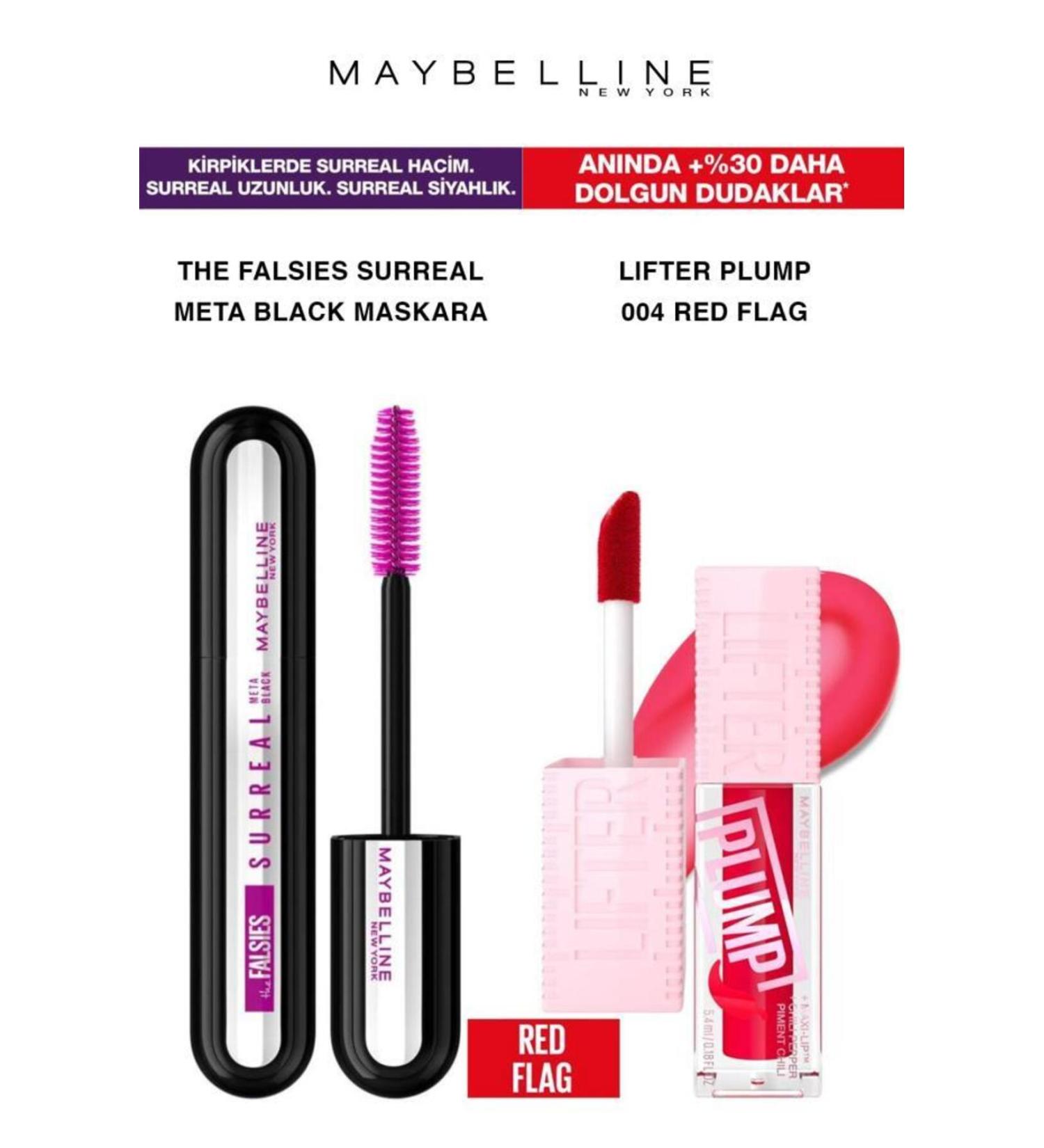 Maybelline New York Maybelline Surreal Meta Black Mascara Intense Volume Lashes-Lifter Plump Full Lips 004