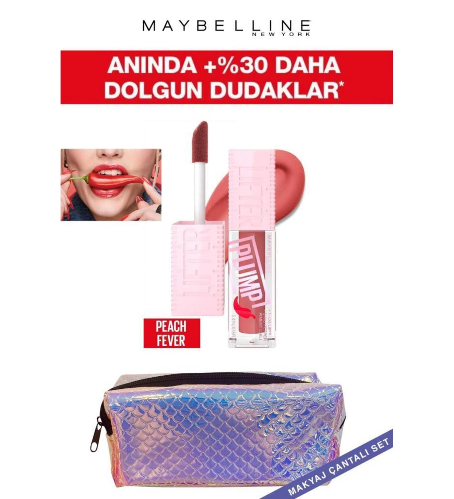 Maybelline New York Lifter Plump Lip Gloss- 005 Peach Fever Makeup Set with Bag - Buy Online on GoSupps.com