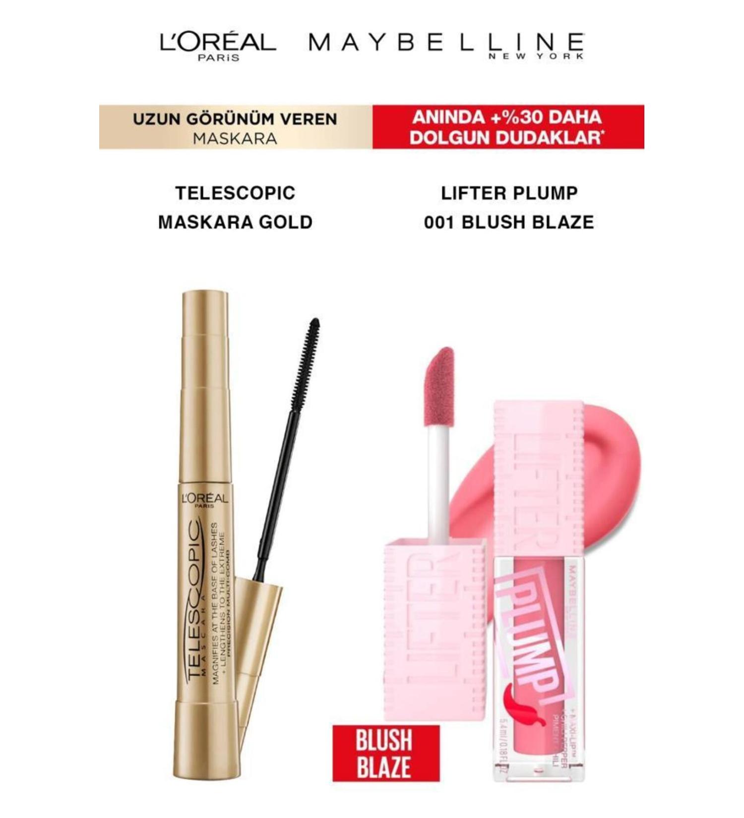 Maybelline New York Loreal Telescopic Mascara Long Lashes-Maybelline Lifter Plump Smooth Full Lips 001 - Buy Online on GoSupps.com