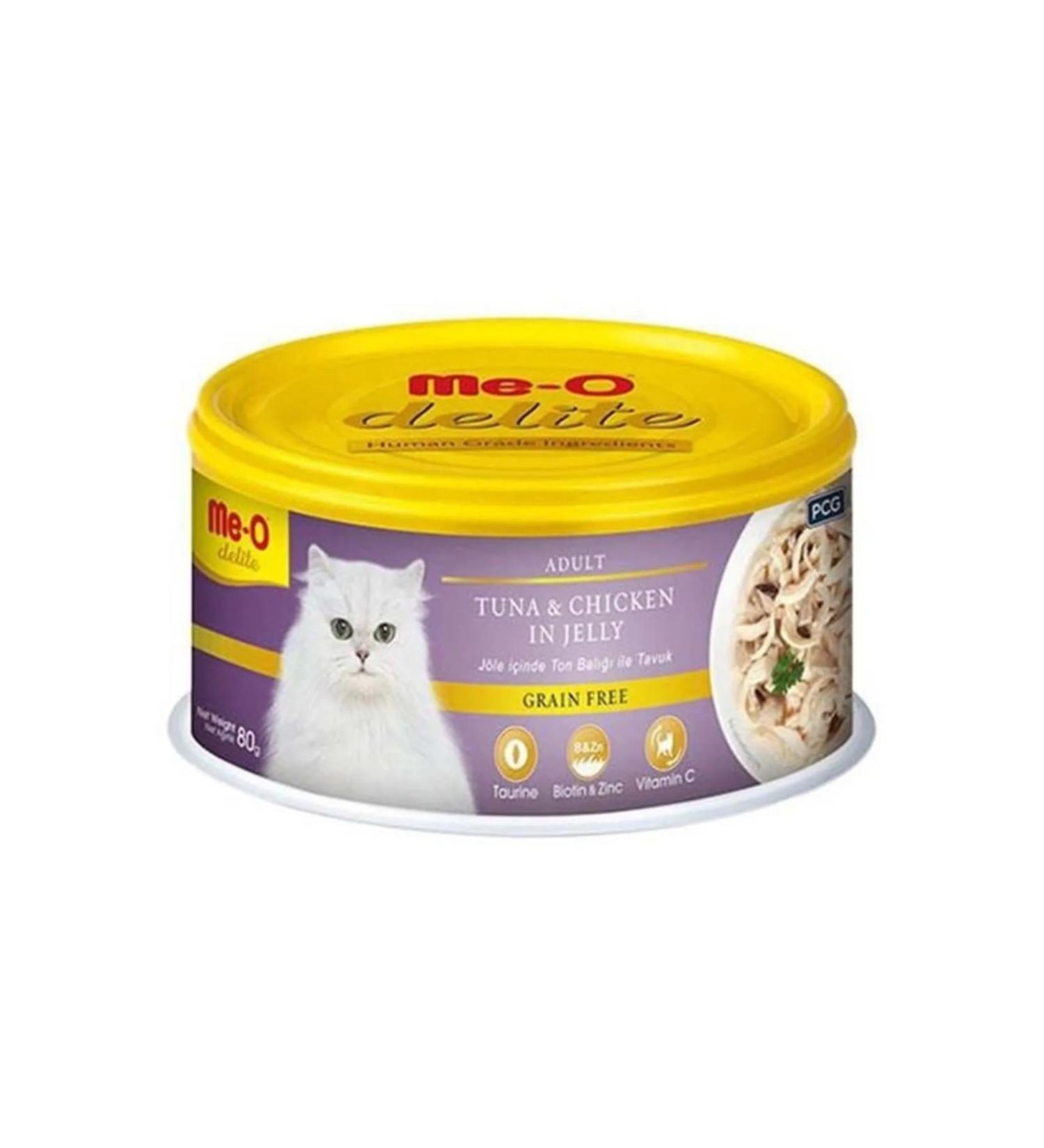 me-o Meo Delite Grain-Free Jelly Tuna and Chicken Adult Canned Cat Food 80 Gr 4 PIECES