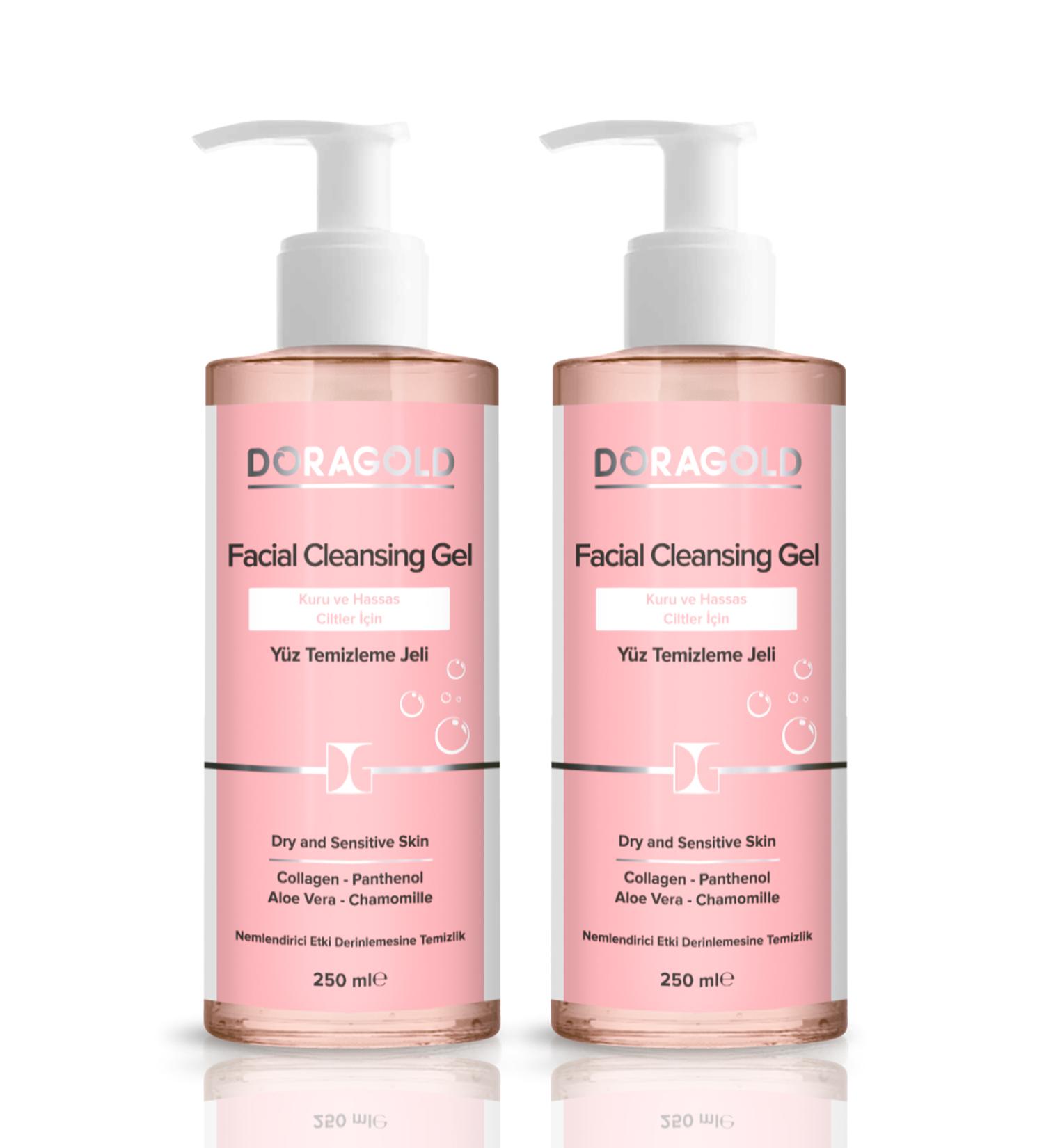 Doragold Dry and Sensitive Skin Facial Cleansing Gel Collagen Panthenol Aloe Vera Chamomile 250 ml 2-Piece Set - Buy Online on GoSupps.com