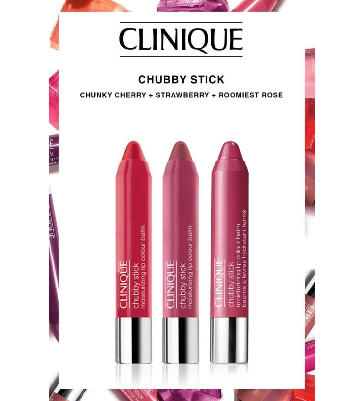 Clinique Chubby Stick Moisturizing Tint Brightener Chunky Cherry-Strawberry-Roomiest Rose - Buy Online on GoSupps.com
