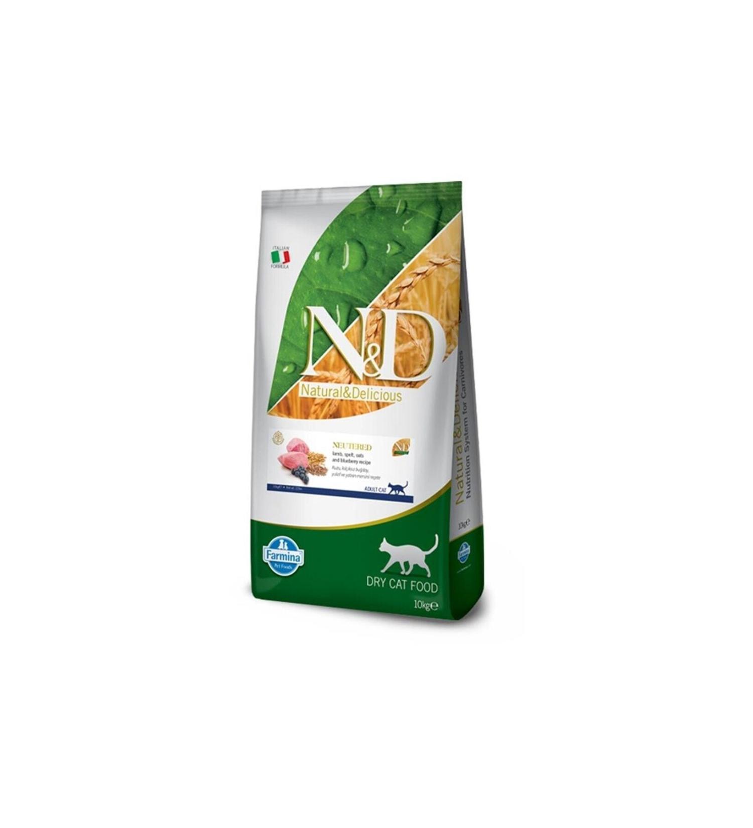 N & D Nd Ancestral Grain Neutered Cat 10kg Low Grain Lamb Meat Boneless Wheat Oats And Blueberries