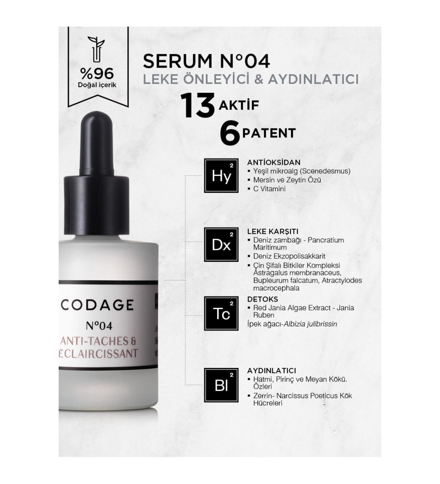 Codage ANTI-SPOTS & LIGHTENER ANTI-BLEMISH & SKIN RENEWAL SERUM N 04 - 30 ML DKHAIR318