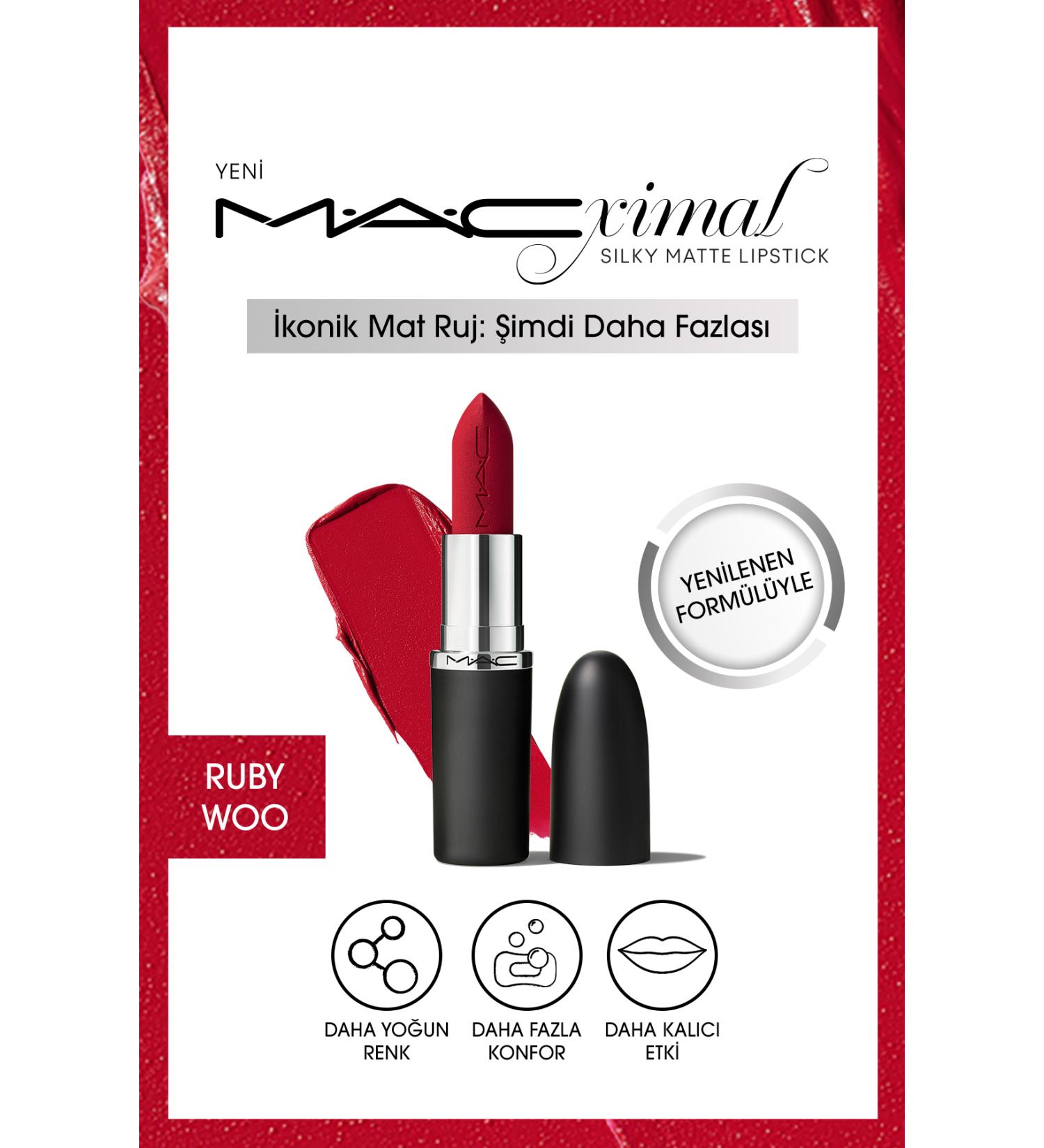 Mac M A CXIMAL Silky Matte Lipstick-Ruby Woo-Intense Color Moisturizing Lipstick 3.5 g - Buy Online on GoSupps.com