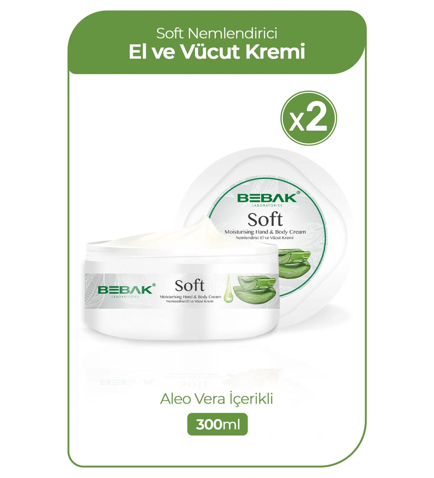 Bebak Moisturizing Hand & Body Cream - Soft Aleo &ra Moisturizing Hand & Body Cream 300 ml x2 Pieces