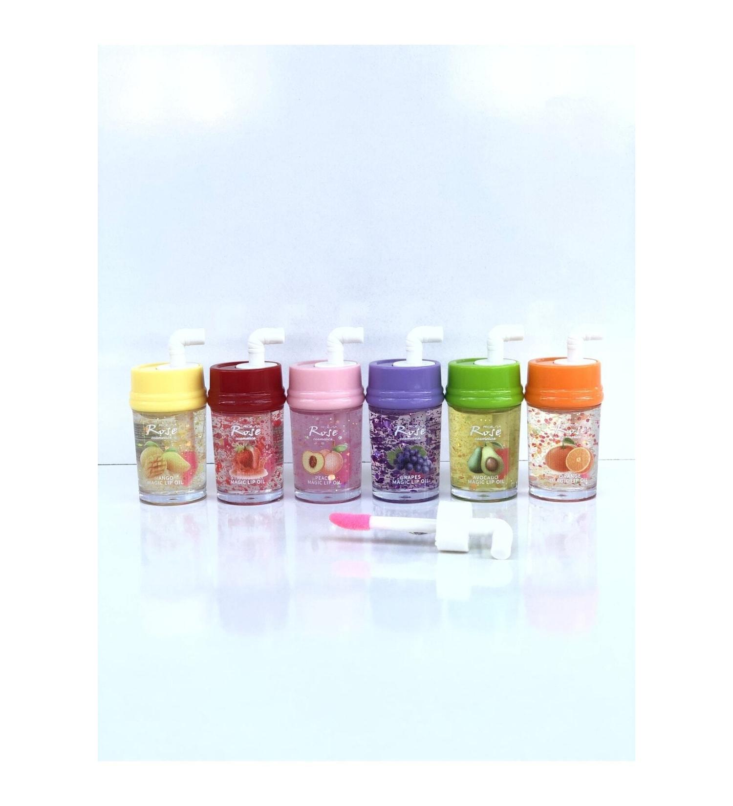 Roesia Rose Cosmetics Rose 6 Pieces Fruit Scented Lipstick Shine & Magic Lip Oil