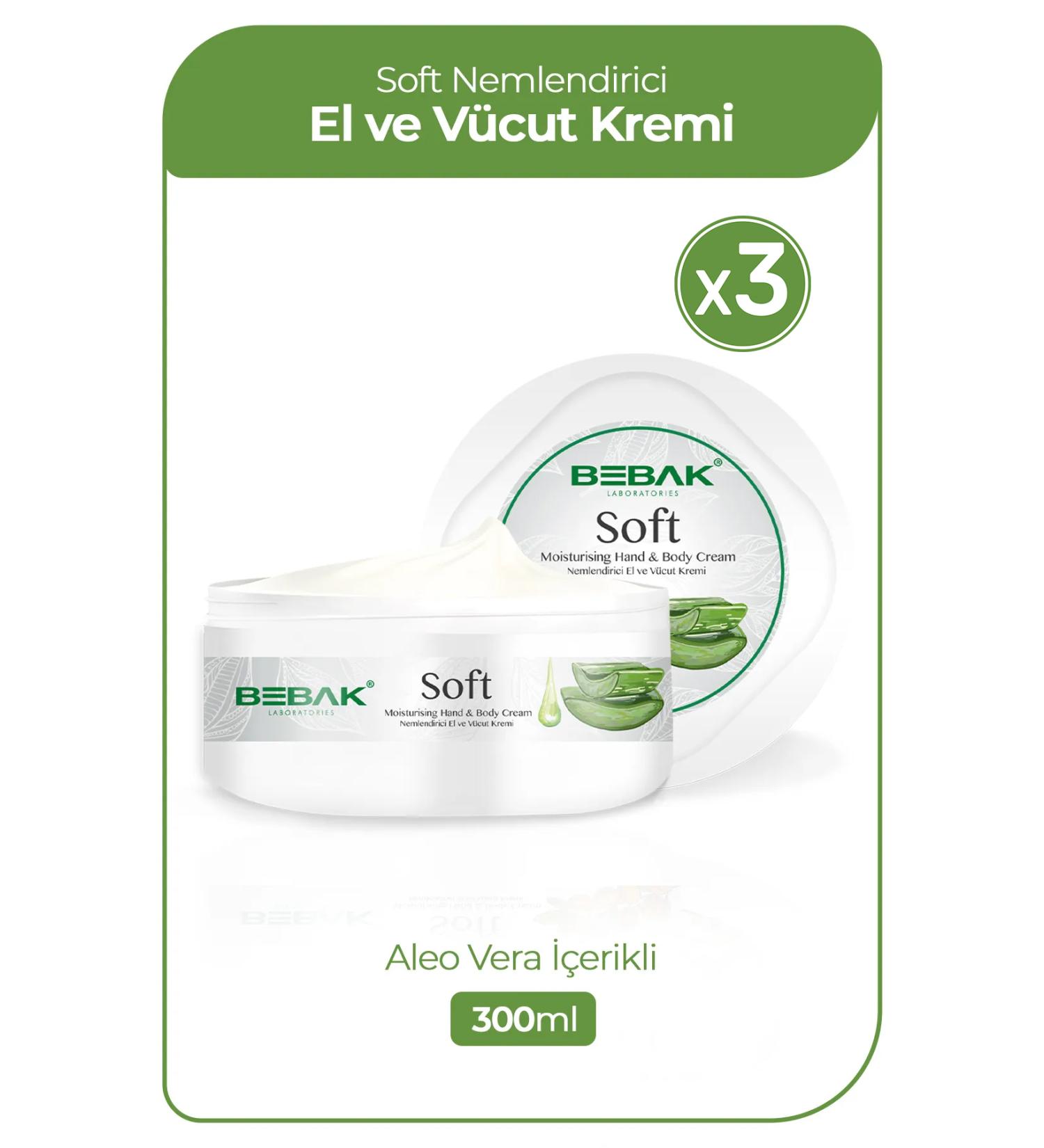 Bebak Moisturizing Hand & Body Cream - Soft Aleo &ra Moisturizing Hand & Body Cream 300 ml x3 Pieces