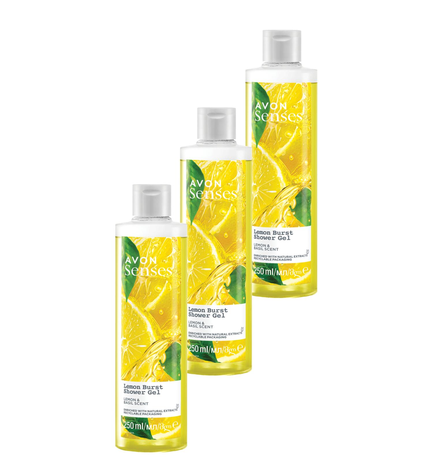 Avon Senses Lemon Burst Lemon and Basil Scented Shower Gel 250 Ml. Set of Three - Buy Online on GoSupps.com