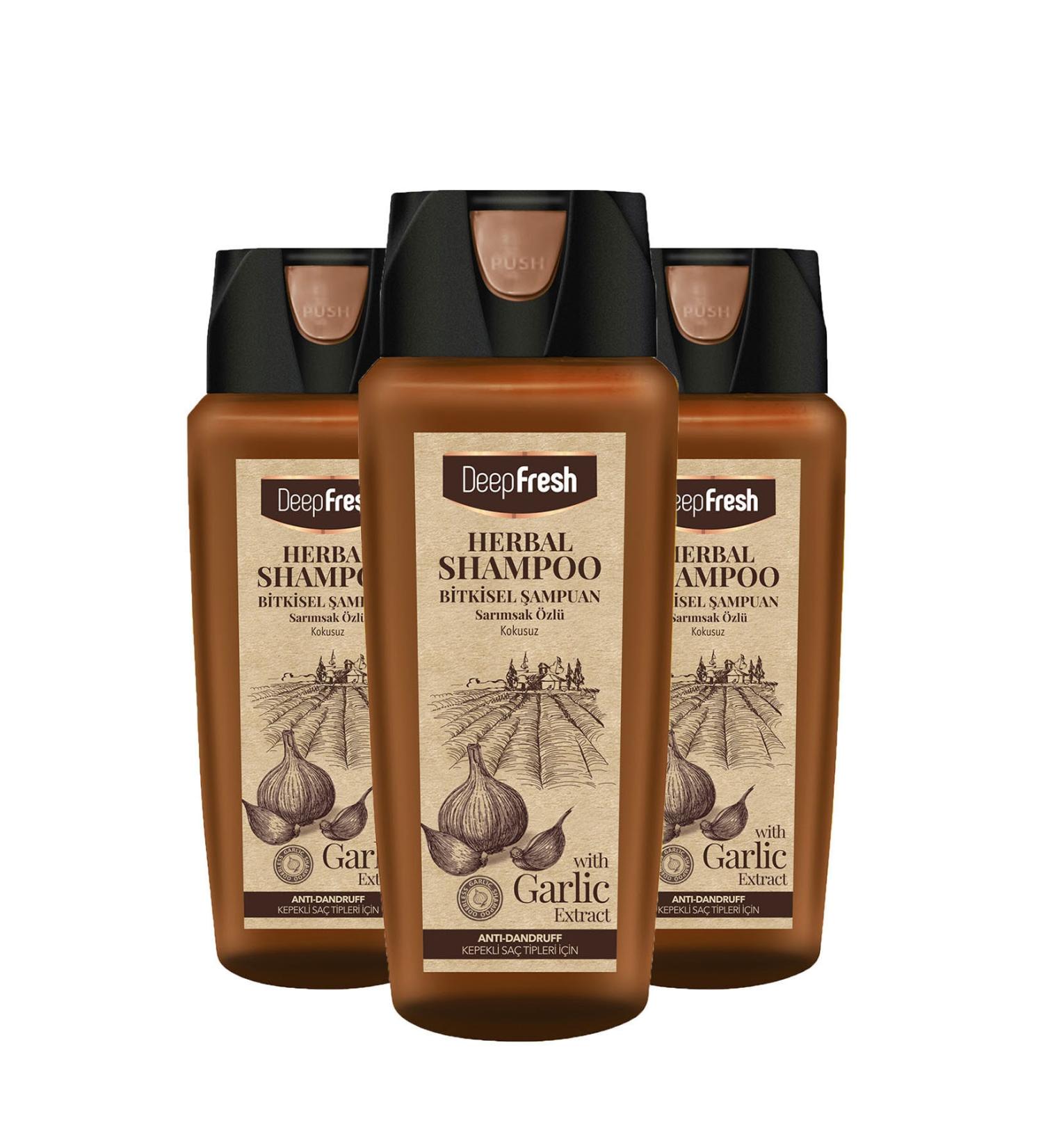Deep Fresh Herbal Shampoo Garlic Extract Dandruff Hair 3 X 500 Ml - Buy Online on GoSupps.com