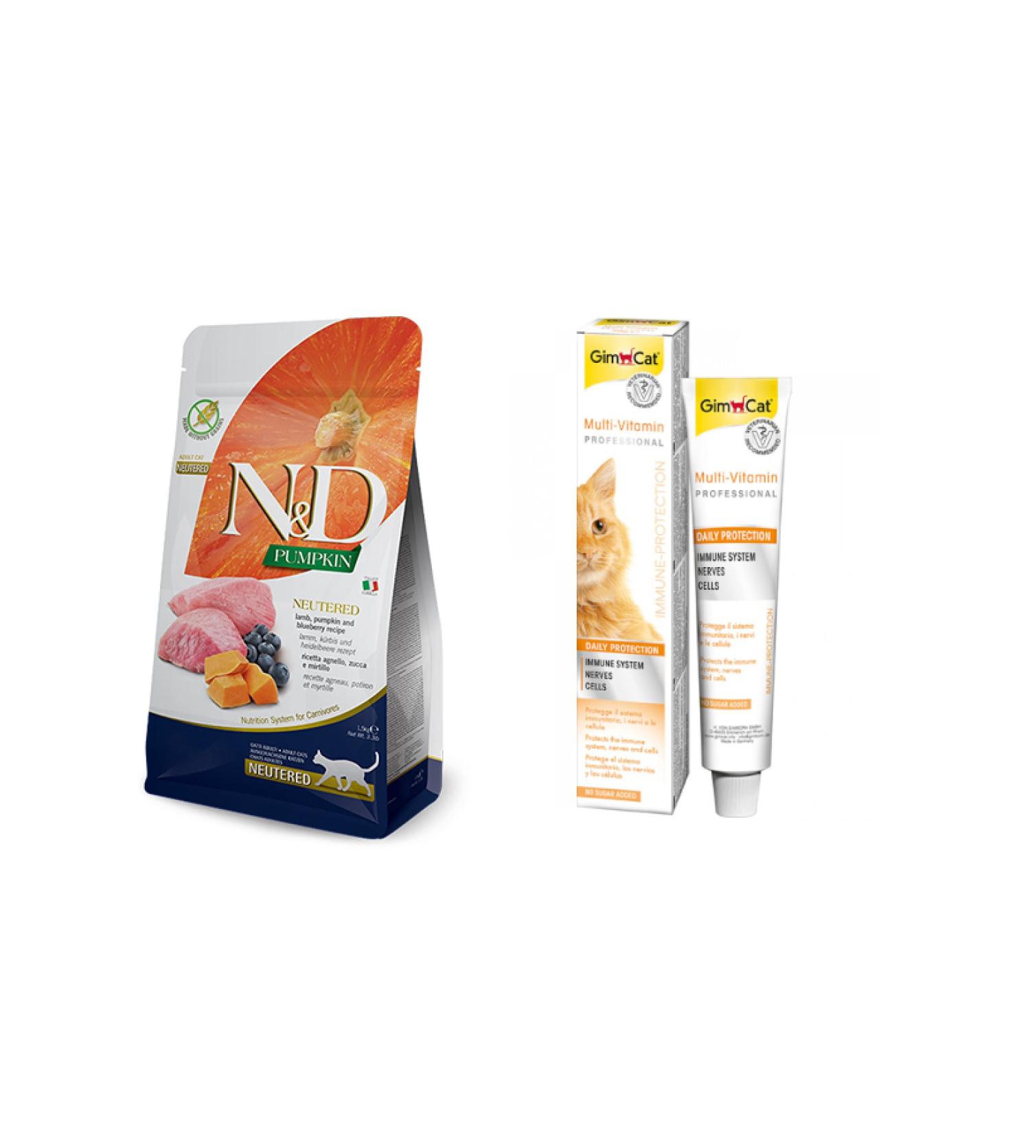 N & D Grain-Free Sterilized Lamb Cat Food 3 kg + Gimcat Multivitamin 20 gr
