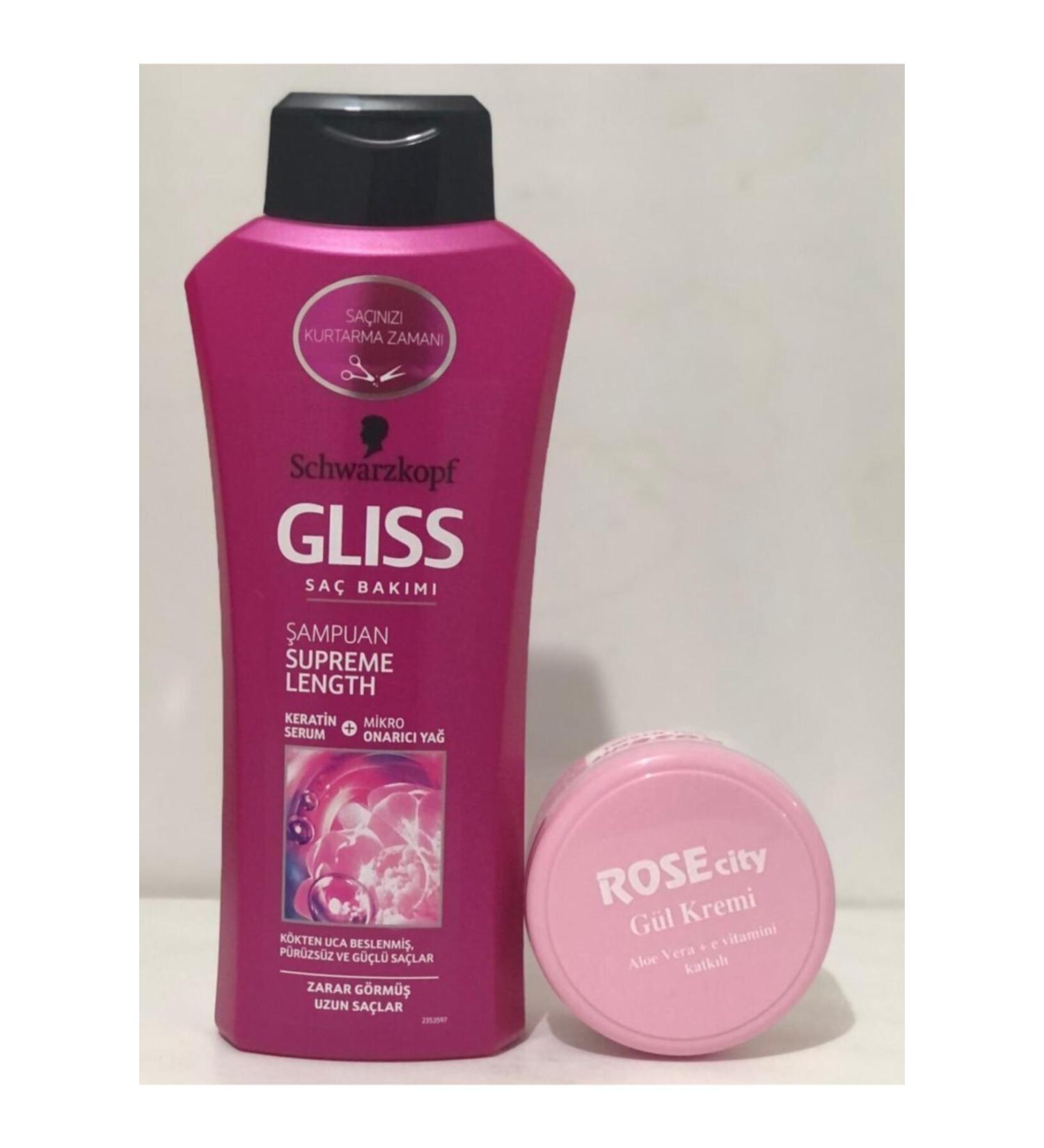 Buy Gliss Supreme Length 525ml Shampoo and Get Rose City 135ml Aloe Vera Rose Cream as a Gift