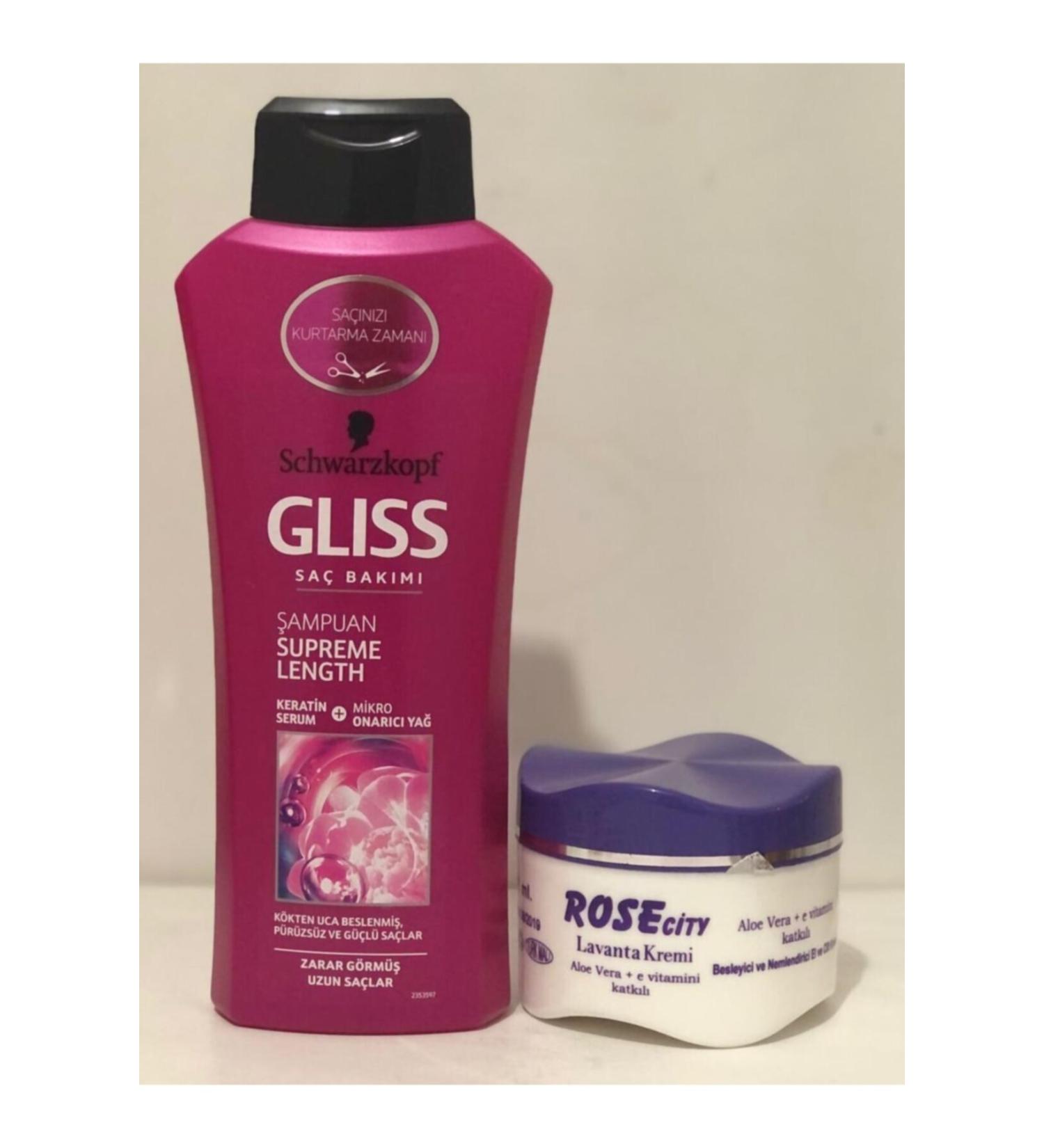 Buy Gliss Supreme Length 525ml Shampoo and Get Rose City 275ml Aloe Vera Lavender Cream as a Gift