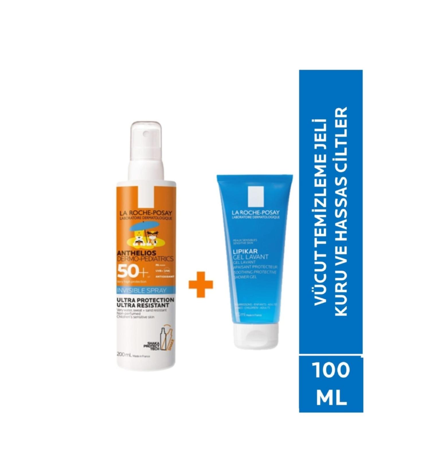 La Roche Posay Anthelios Dermo Pediatrics Invisible Spray (spf 50+) 200 Ml +lipikar Gel Lavant 100 Ml
