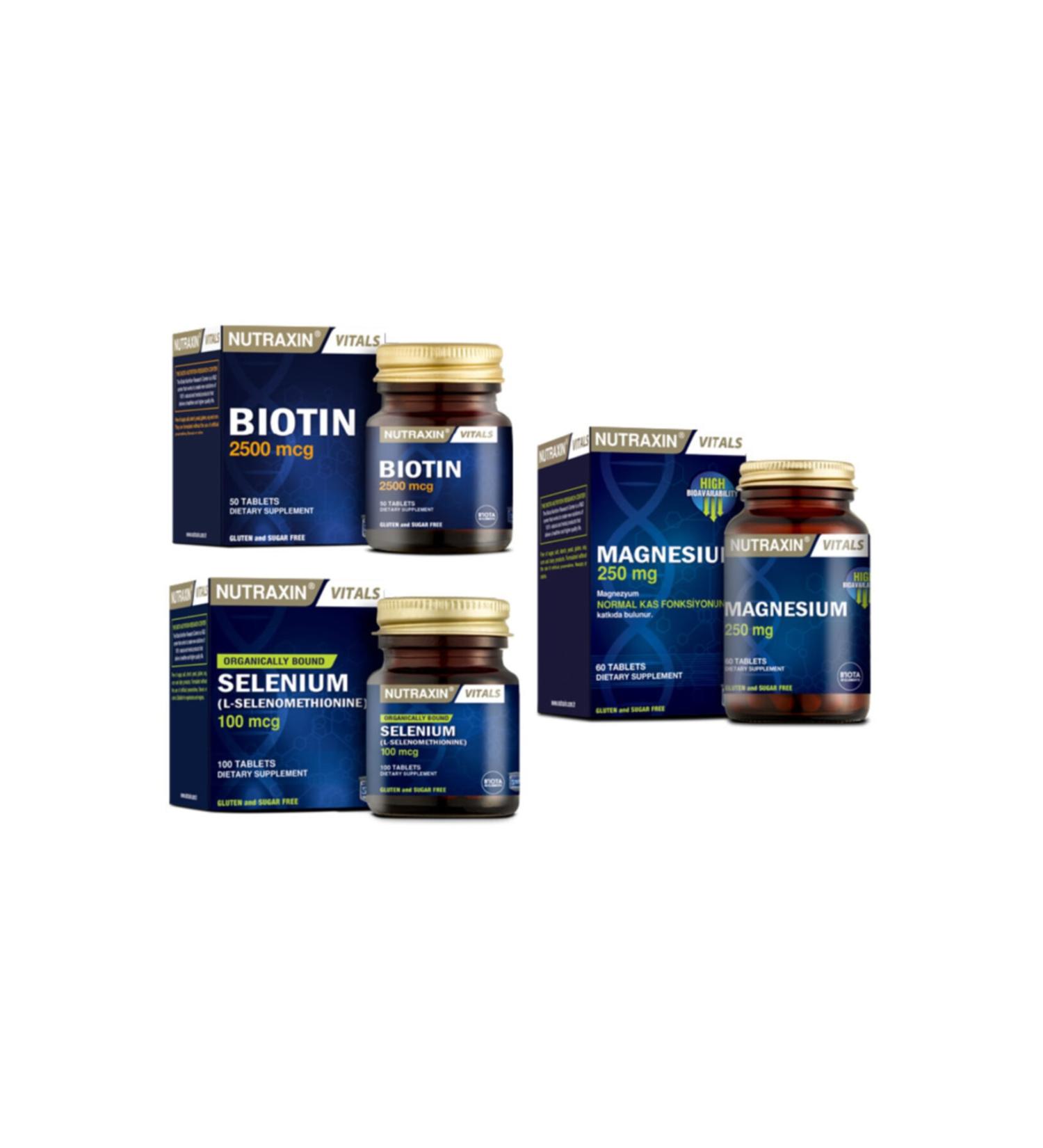 Nutraxin Magnesium 250 mg 60 Tablets + Selenium 100 Mcg T100 Tablet + Biotin 2500 Mcg 50 Tablets