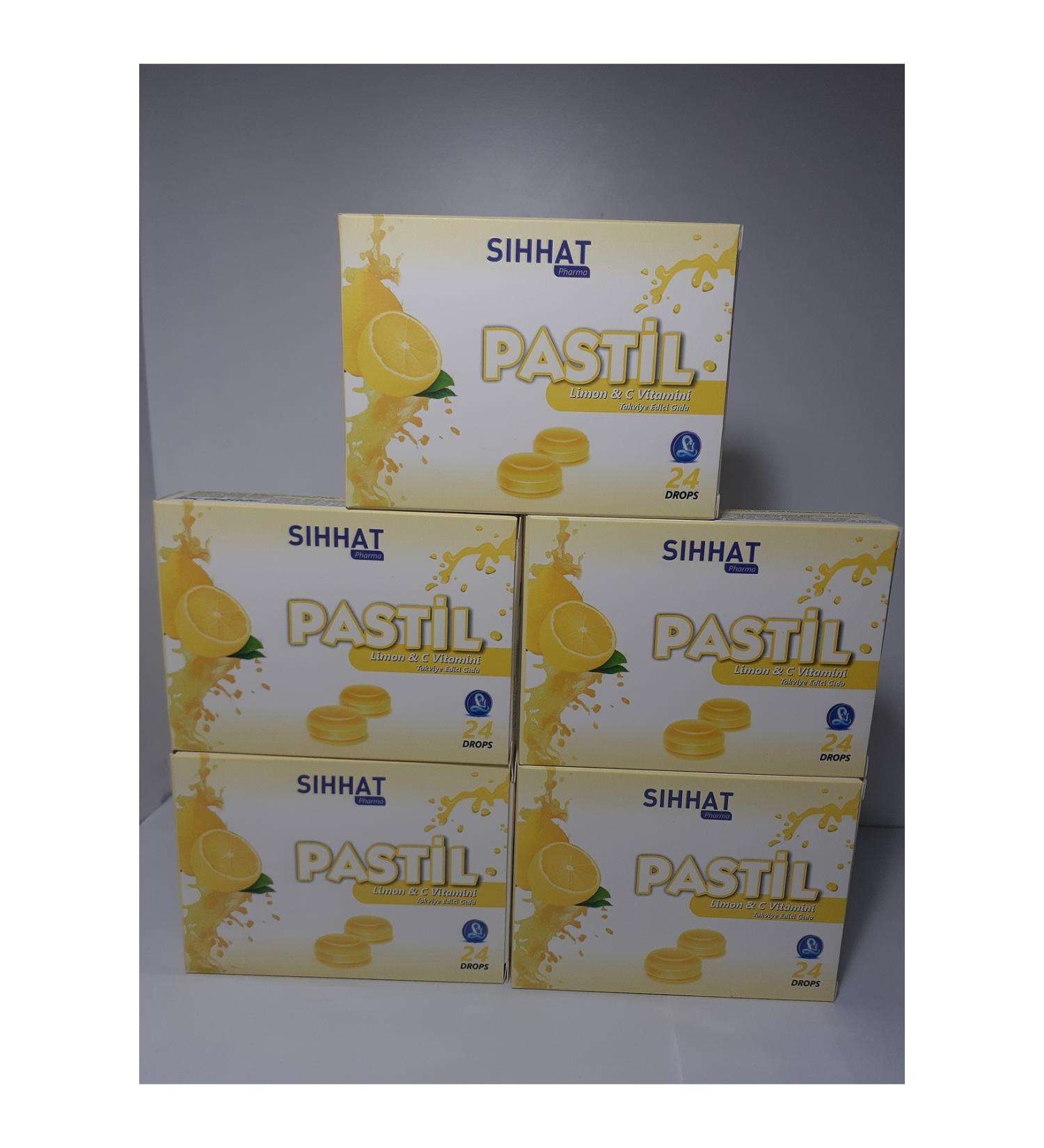 S hhat Pharma Throat Lozenge Lemon & Vitamin C 24 Drops X 5 Pieces