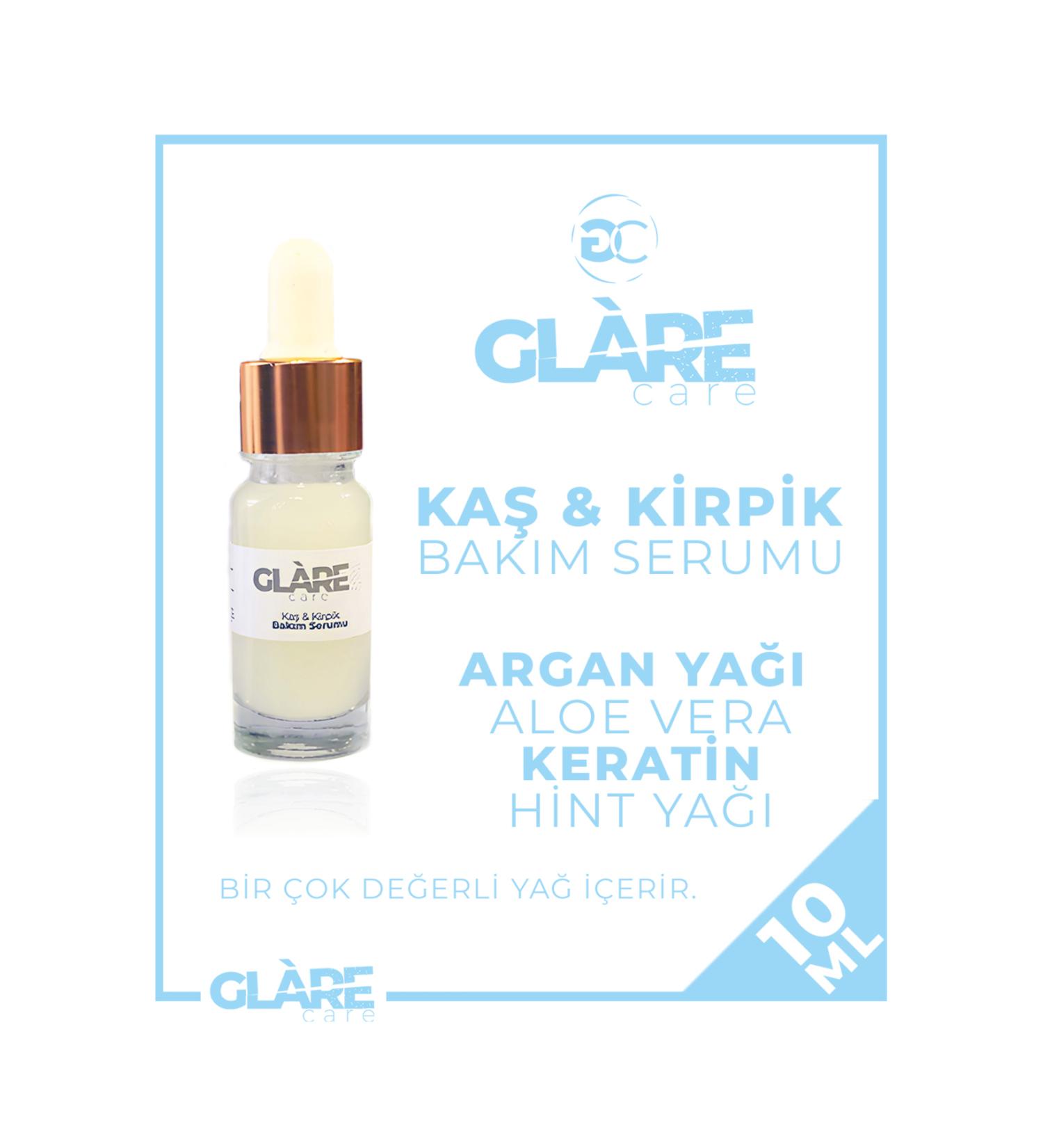 Glare Care Eyebrow & Eyelash Nourishing Growth Care Serum Keratin Argan Aloe Vera Castor Oil 10ml