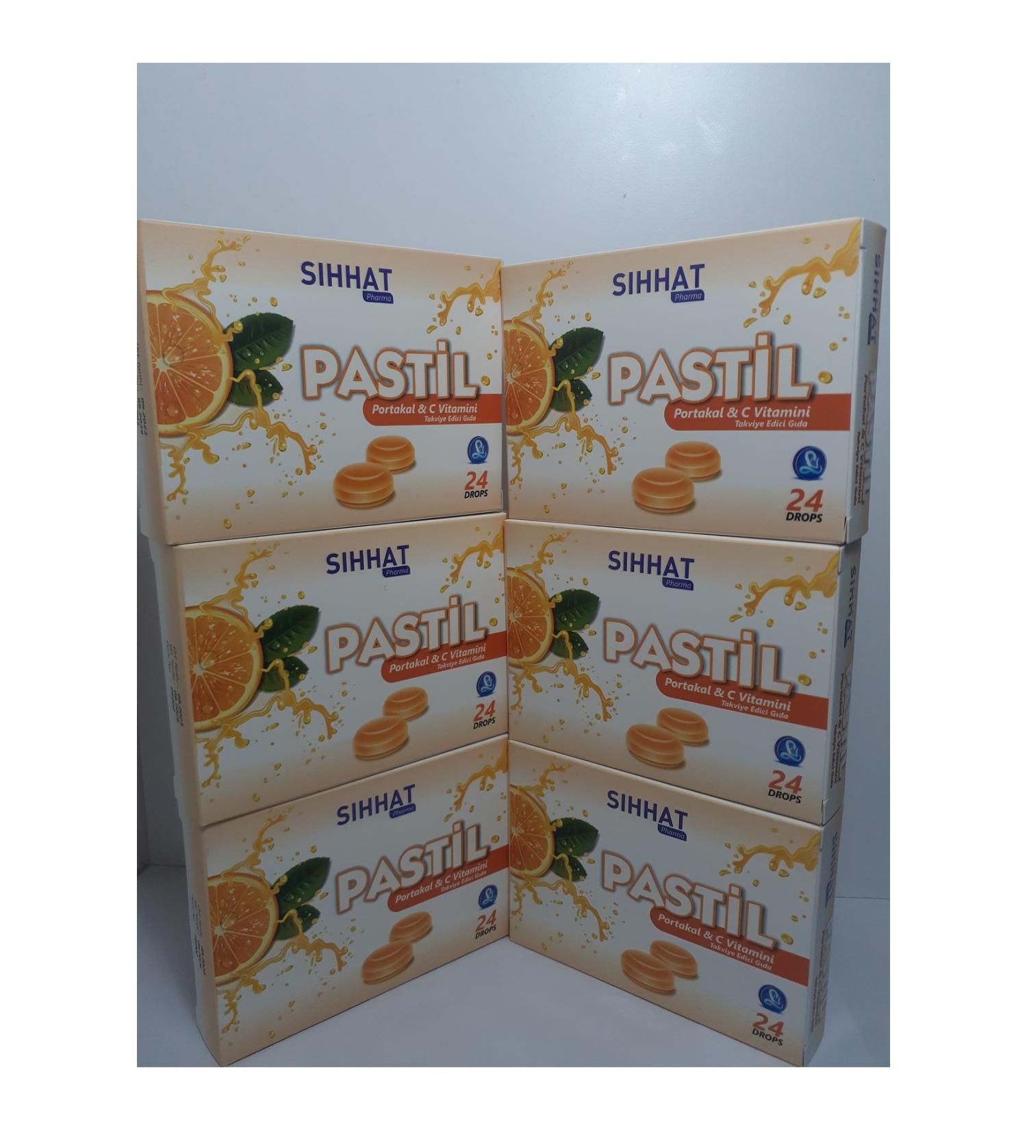 S hhat Pharma Throat Lozenge Orange & Vitamin C 24 Drops X 6 Pieces