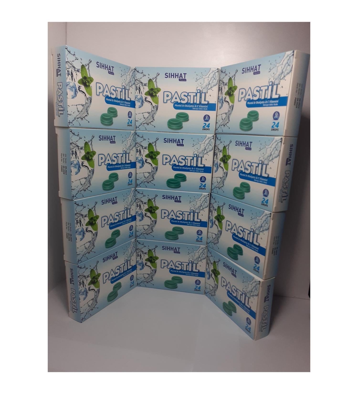 S hhat Pharma Throat Lozenge Menthol & Eucalyptus & Vitamin C 24 Drops X 12 Pieces