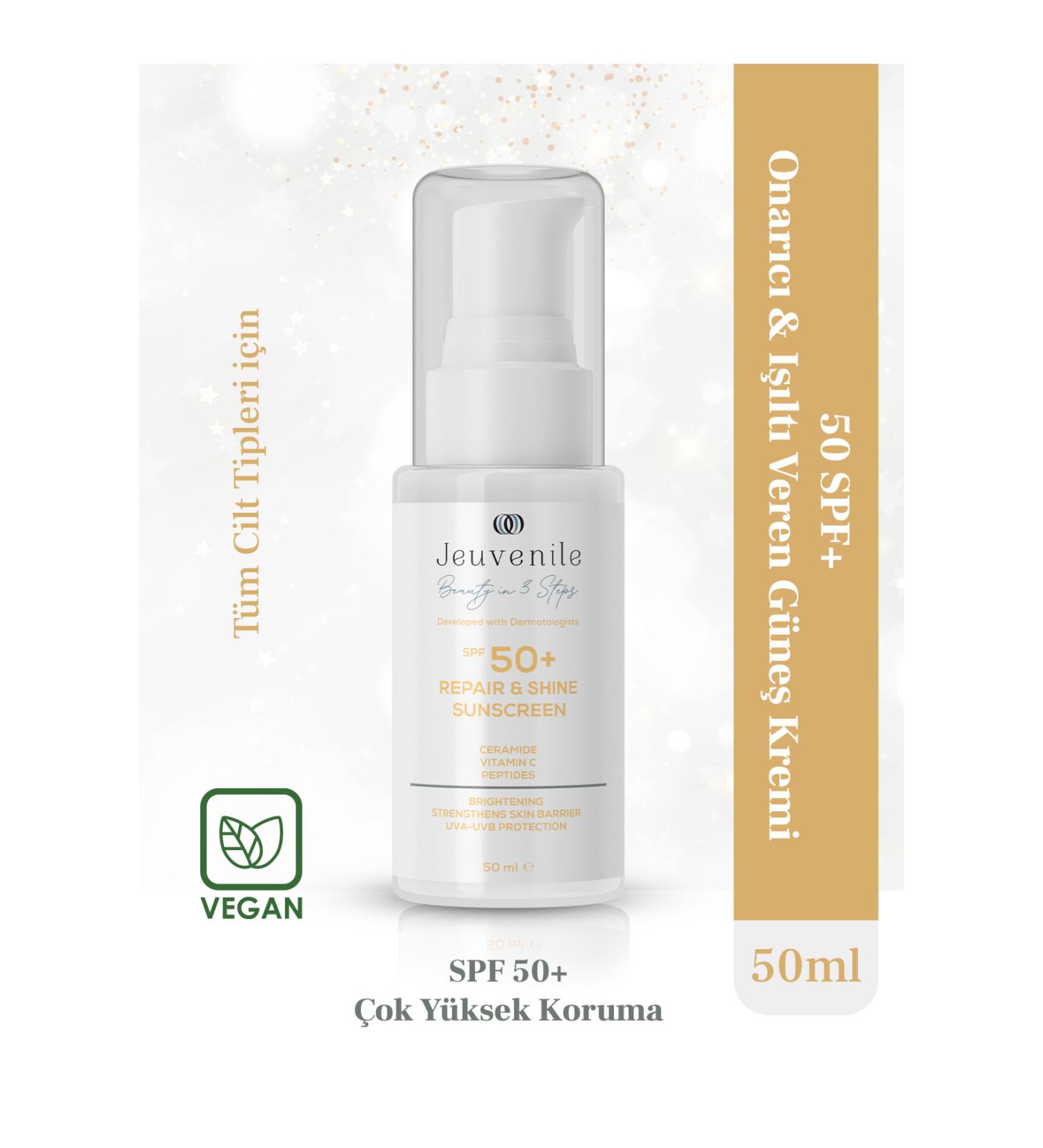 Jeuvenile SPF 50+ Repairing & Brightening Sun Cream 50 ml (Ceramide Vitamin C Peptides) - Buy Online on GoSupps.com