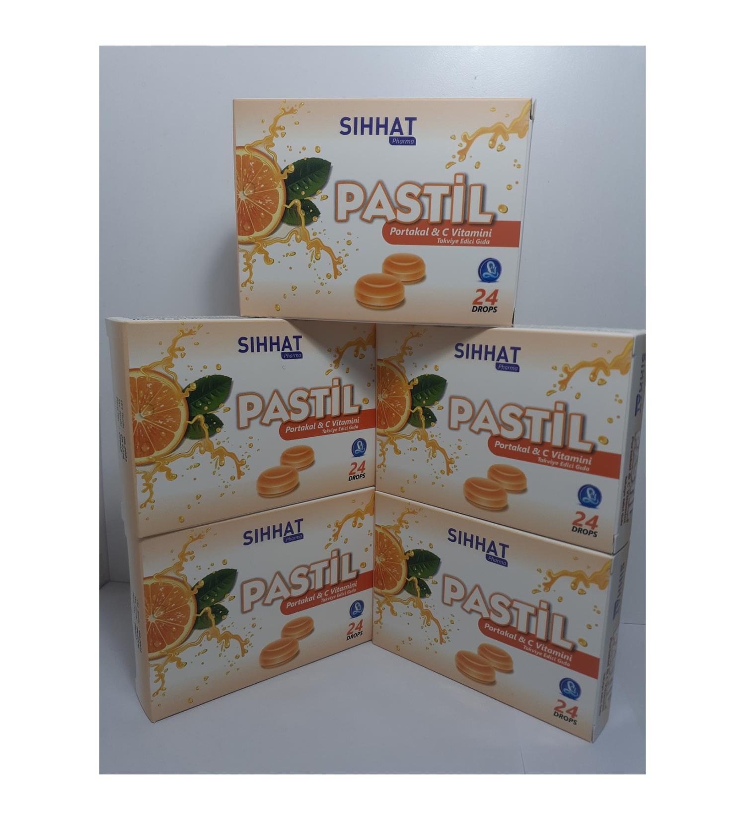 S hhat Pharma Throat Lozenge Orange & Vitamin C 24 Drops X 5 Pieces