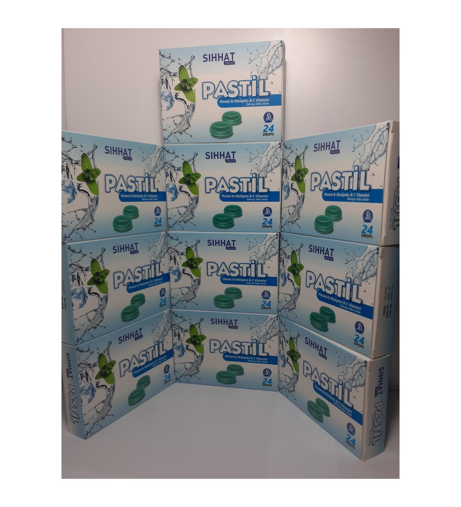 S hhat Pharma Throat Lozenge Menthol & Eucalyptus & Vitamin C 24 Drops X 10 Pieces