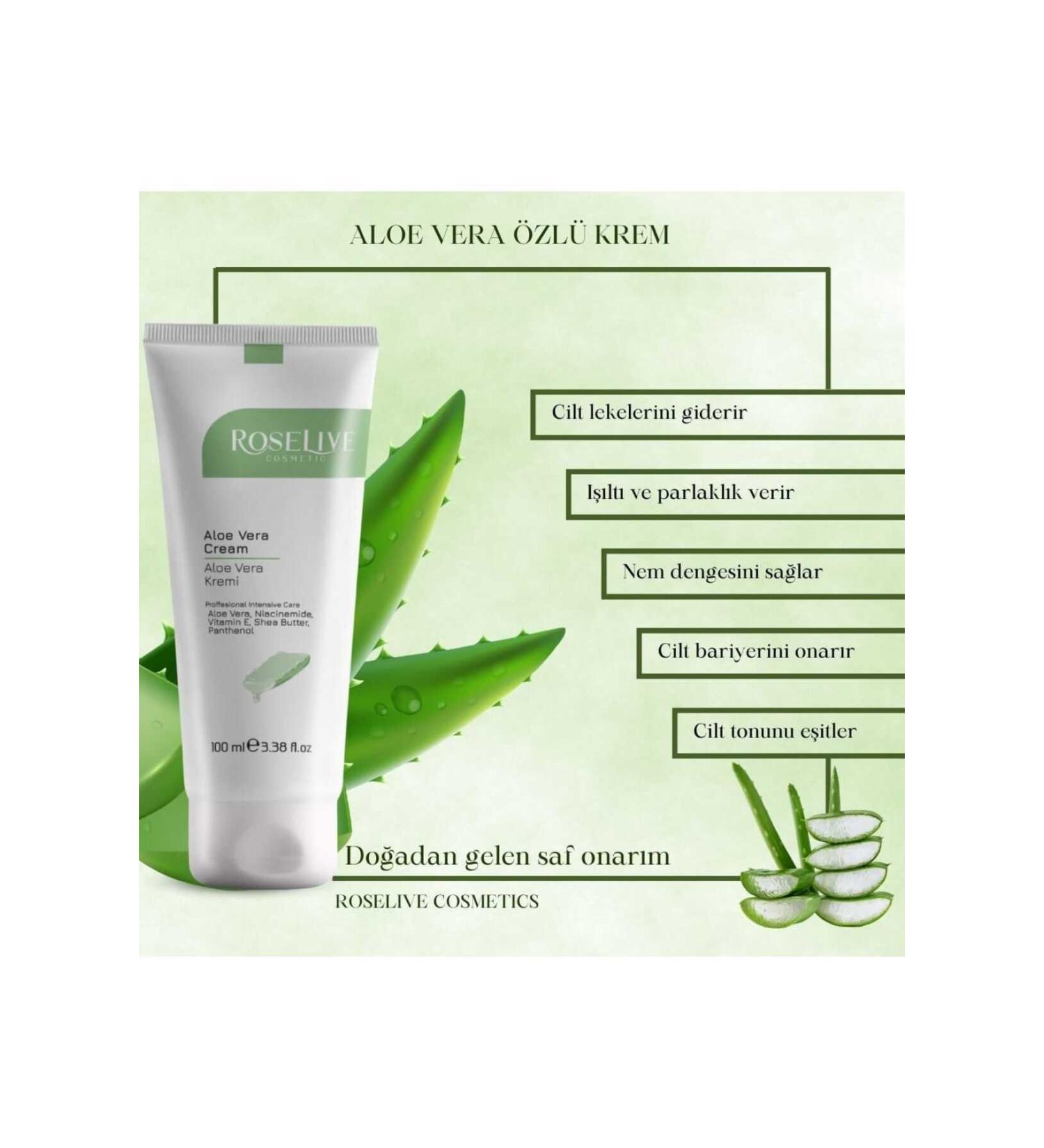 Roselive Hmd Natural Aloe Vera Hand Face and Body Cream & Moisturizing and Refreshing Skin Care Cream 100 Ml