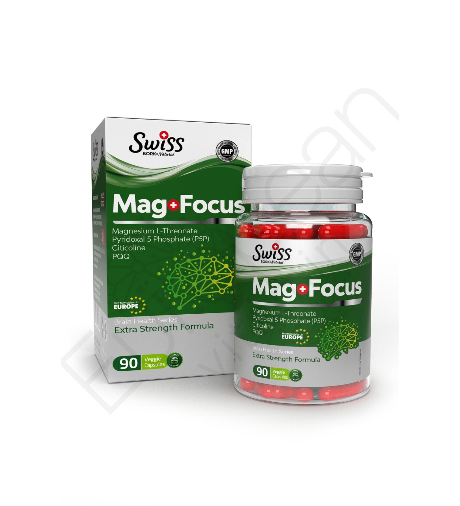 Bork Swiss Natural Swiss Bork Mag Focus 90 Capsules Magnesium L-Theronate PQQ P5P Citicoline Magnesium Complex B6 - Buy Online on GoSupps.com