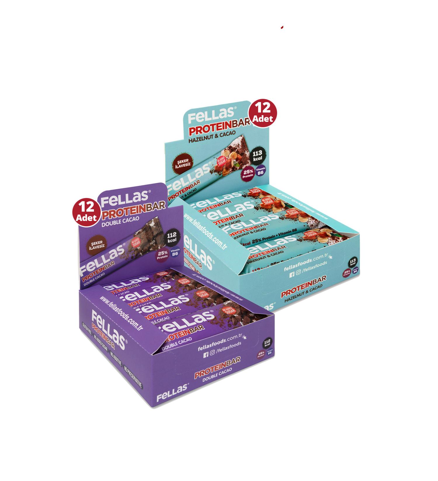 Fellas Protein Bar 32 G Super Double Box 24 Pieces - Double Cocoa X 12 Pieces + Hazelnut X 12 Pieces - Buy Online on GoSupps.com
