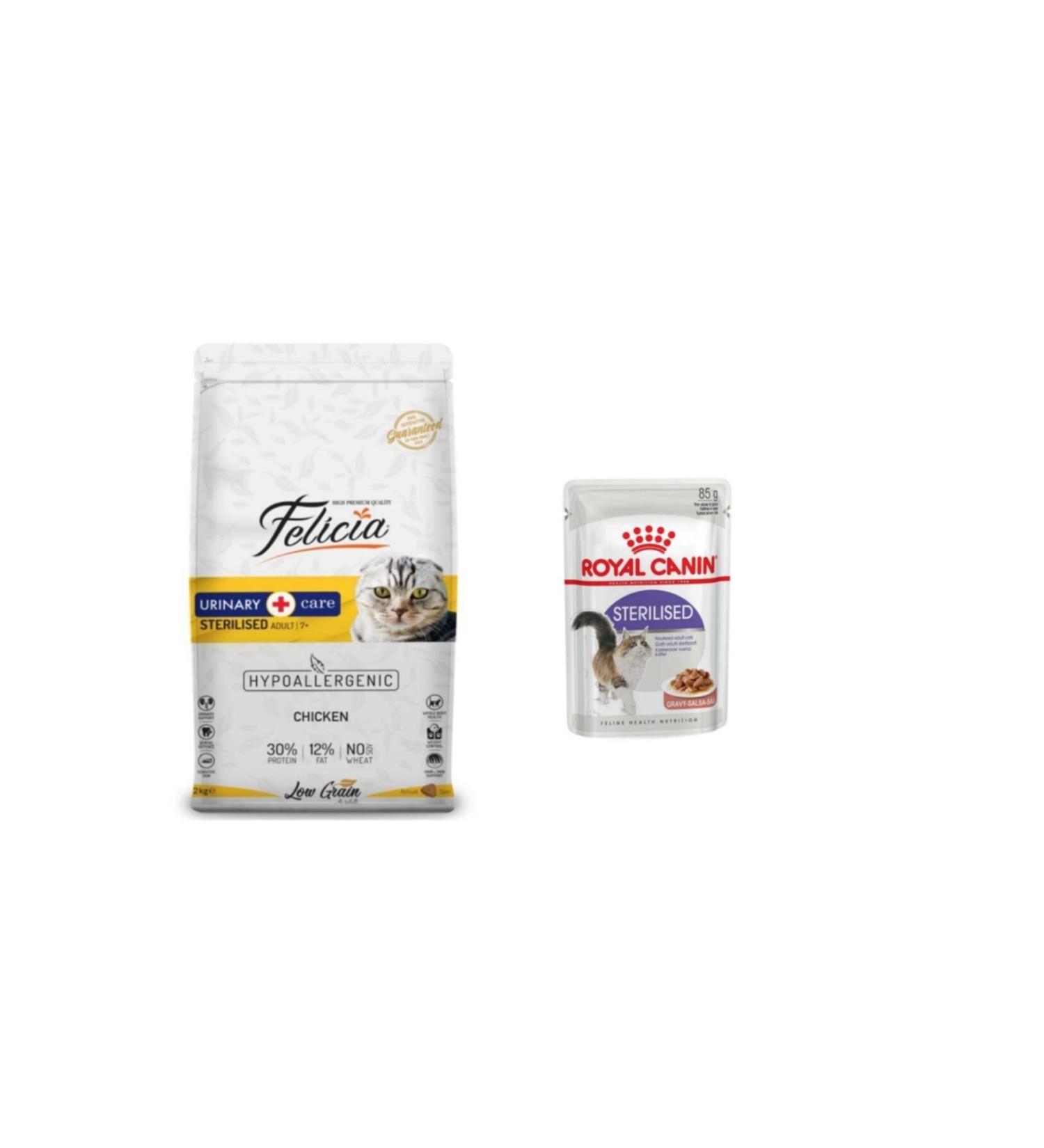 Felicia Chicken Sterilized Cat Food 12 kg + Royal Canin Sterilized Pouch Wet Food 85 gr.