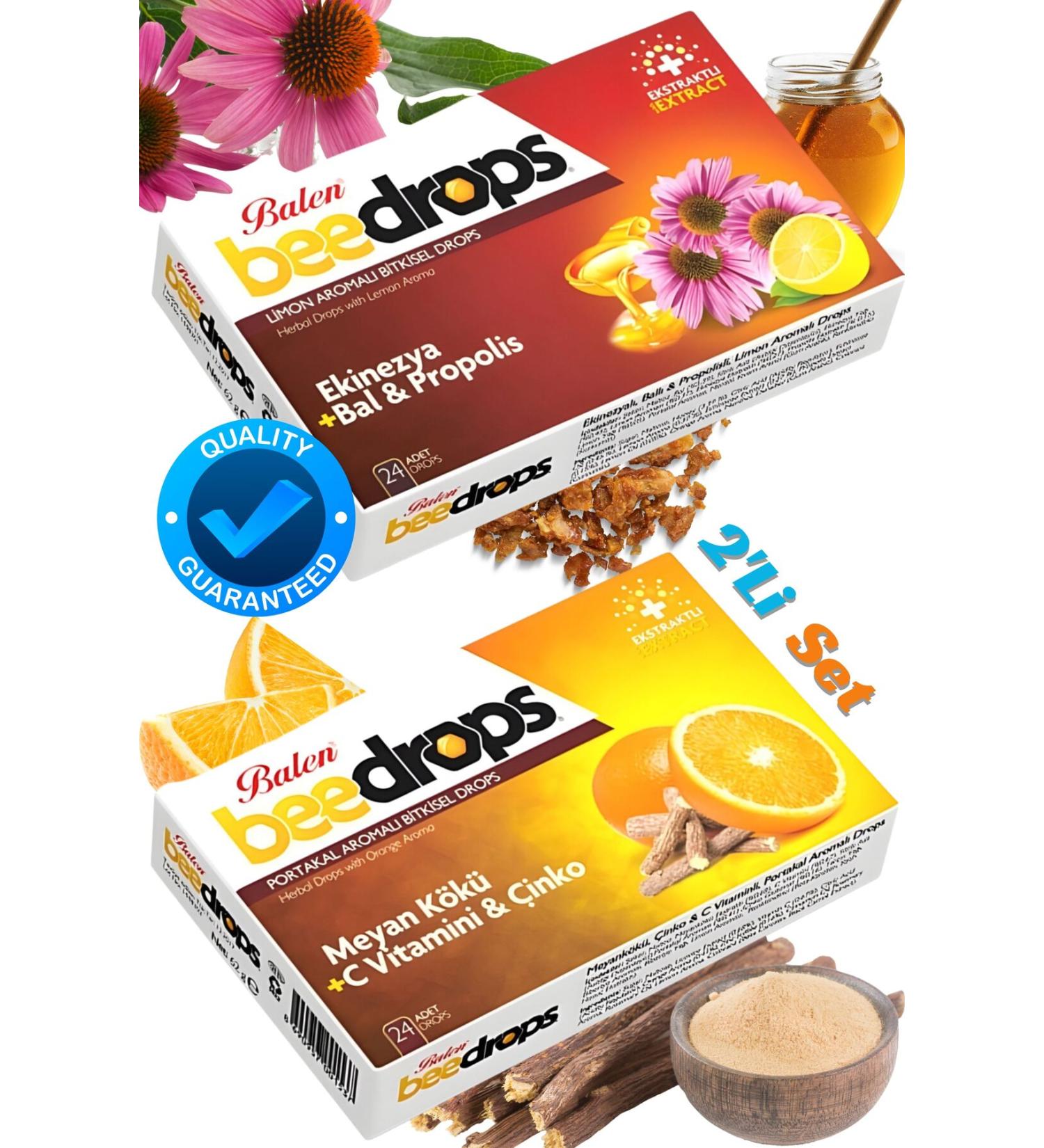 Balen 2 Pieces Beedrops Set Licorice Root + Vitamin C - Zinc Orange Echinacea + Honey - Propolis Lemon - Buy Online on GoSupps.com