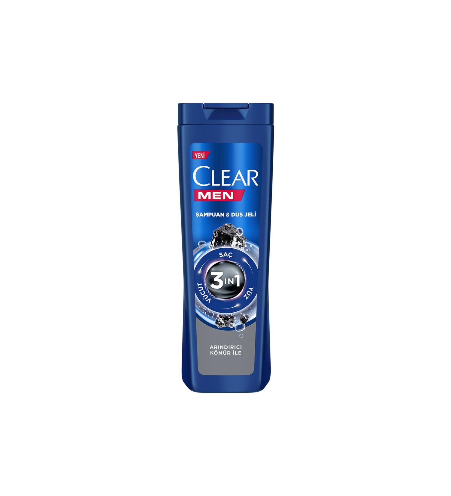 Clear Men 3 In 1 Shampoo & Shower Gel Purifying Charcoal For Hair Face Body 350 ml - Buy Online on GoSupps.com
