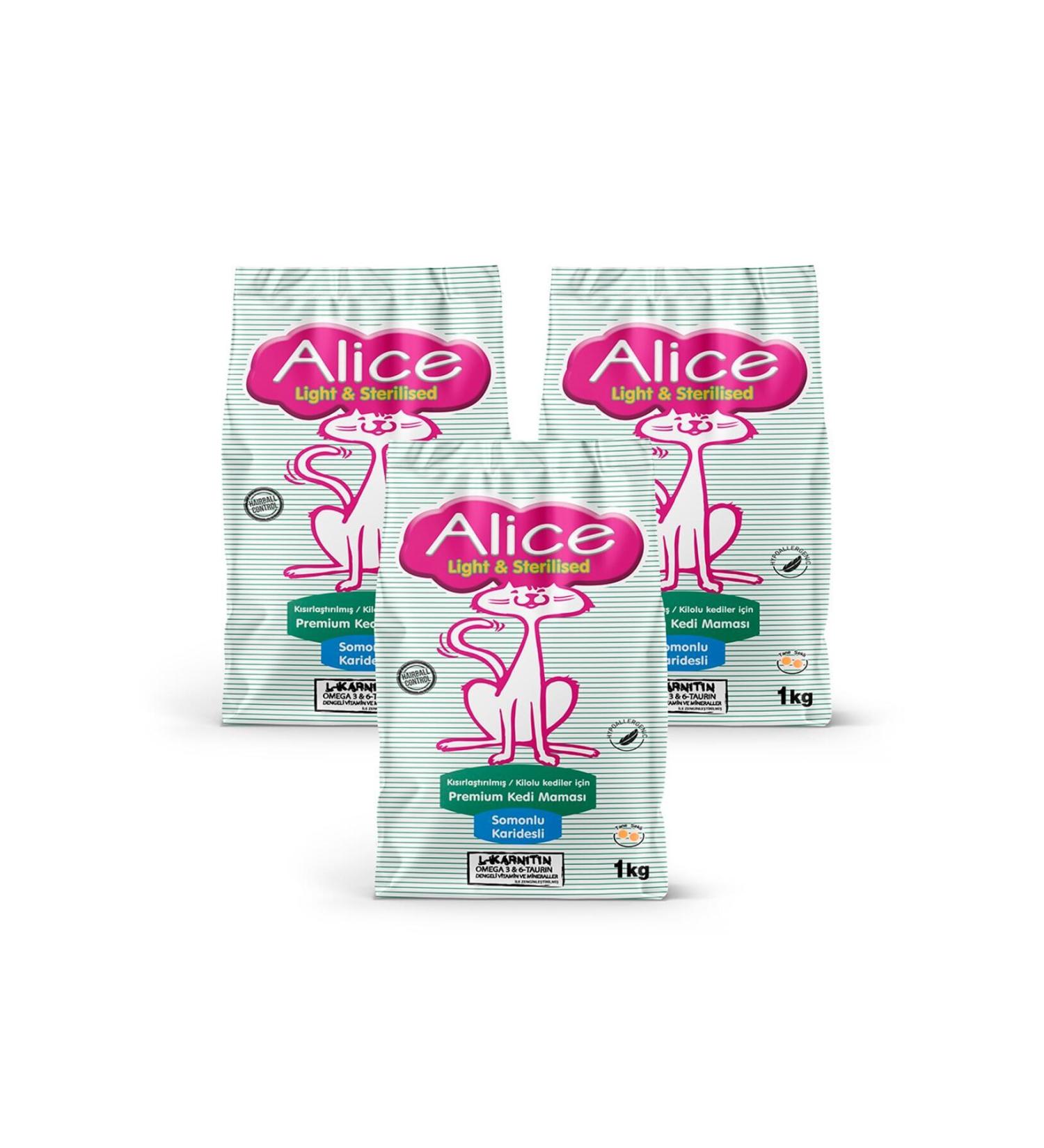 Alice Light & Sterilized Salmon Shrimp - For Sterilized / Overweight Cats 3 X 1 Kg - Buy Online on GoSupps.com