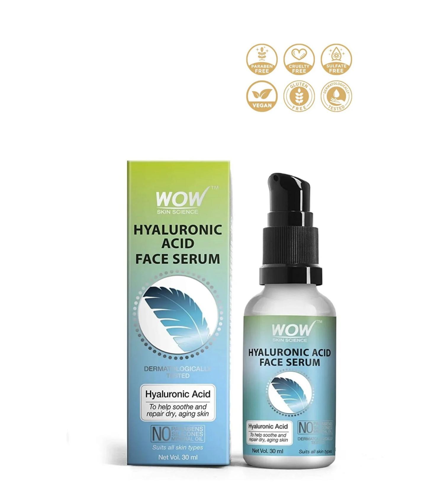 WOW Skin Science Hyaluronic Acid Moisturizing Face Serum - 5 Natural Ingredients - Soothing and Repairing Dry Skin 30ml - Buy Online on GoSupps.com
