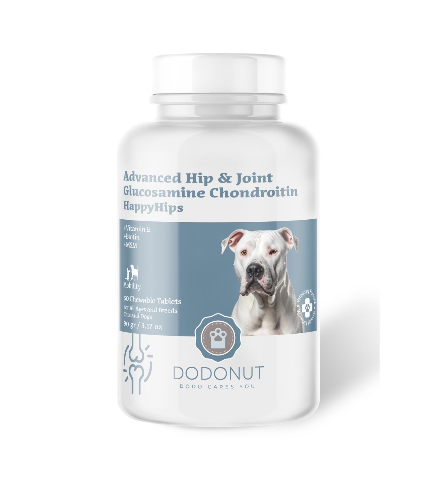 DODONUT Happyhips Joint and Muscle Health for Cats and Dogs Glucosamine Dietary Supplement 60 Tablets - Buy Online on GoSupps.com